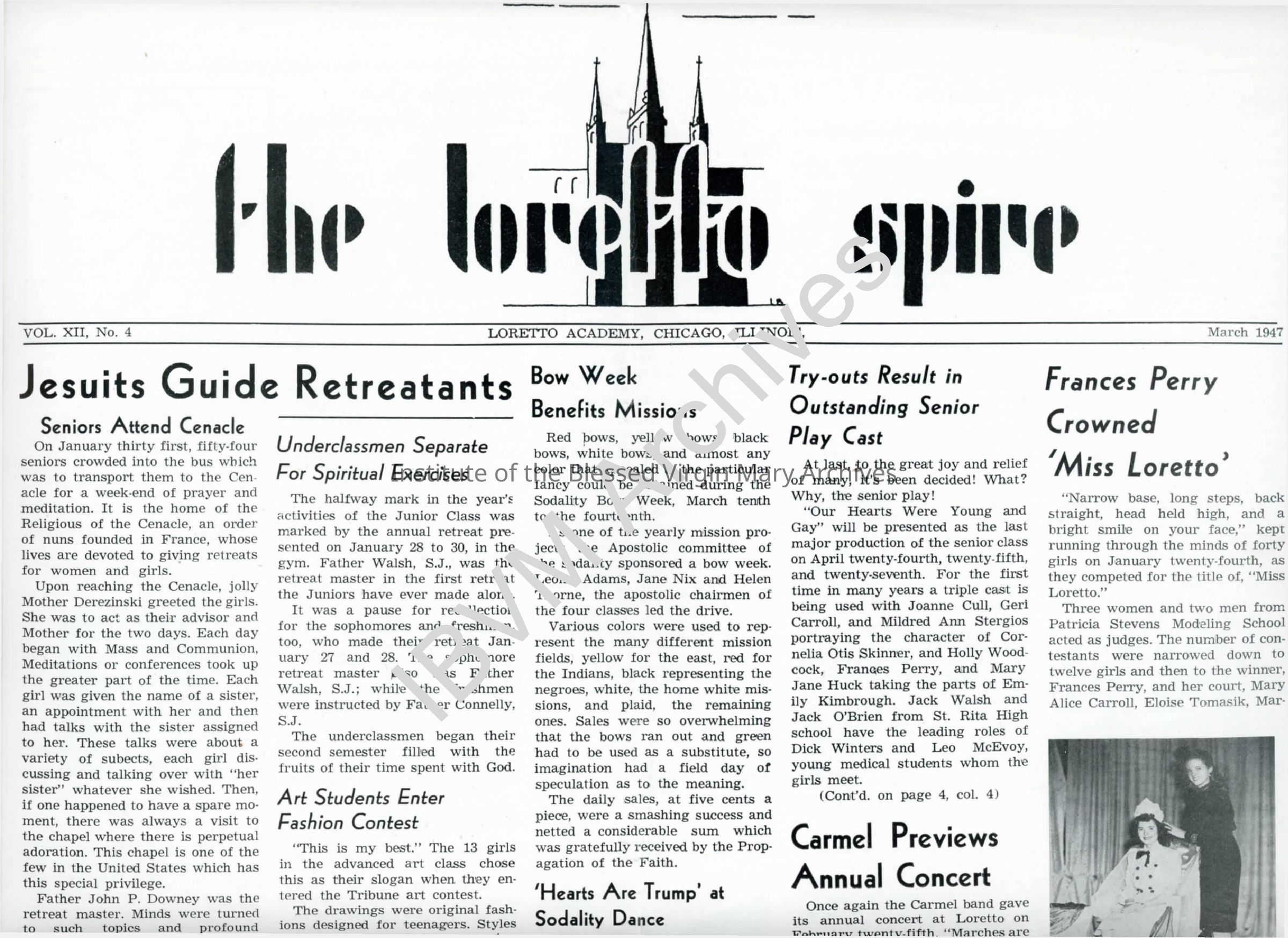 Loretto Spire, Volume XII No. 4, 1947: PDF (Front Page Only, Watermarked)