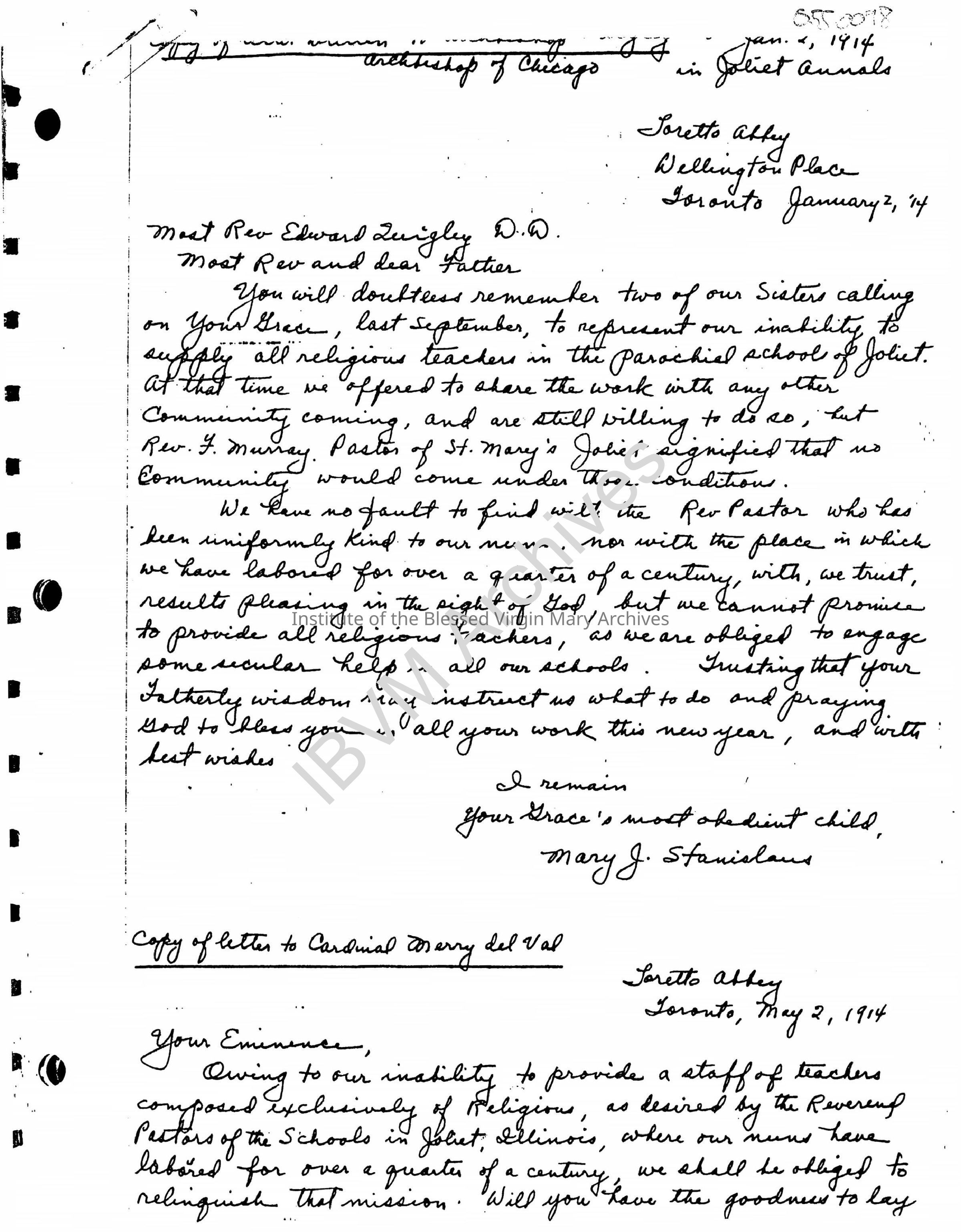 Letters Discussing the IBVM in Joliet: PDF, Watermarked