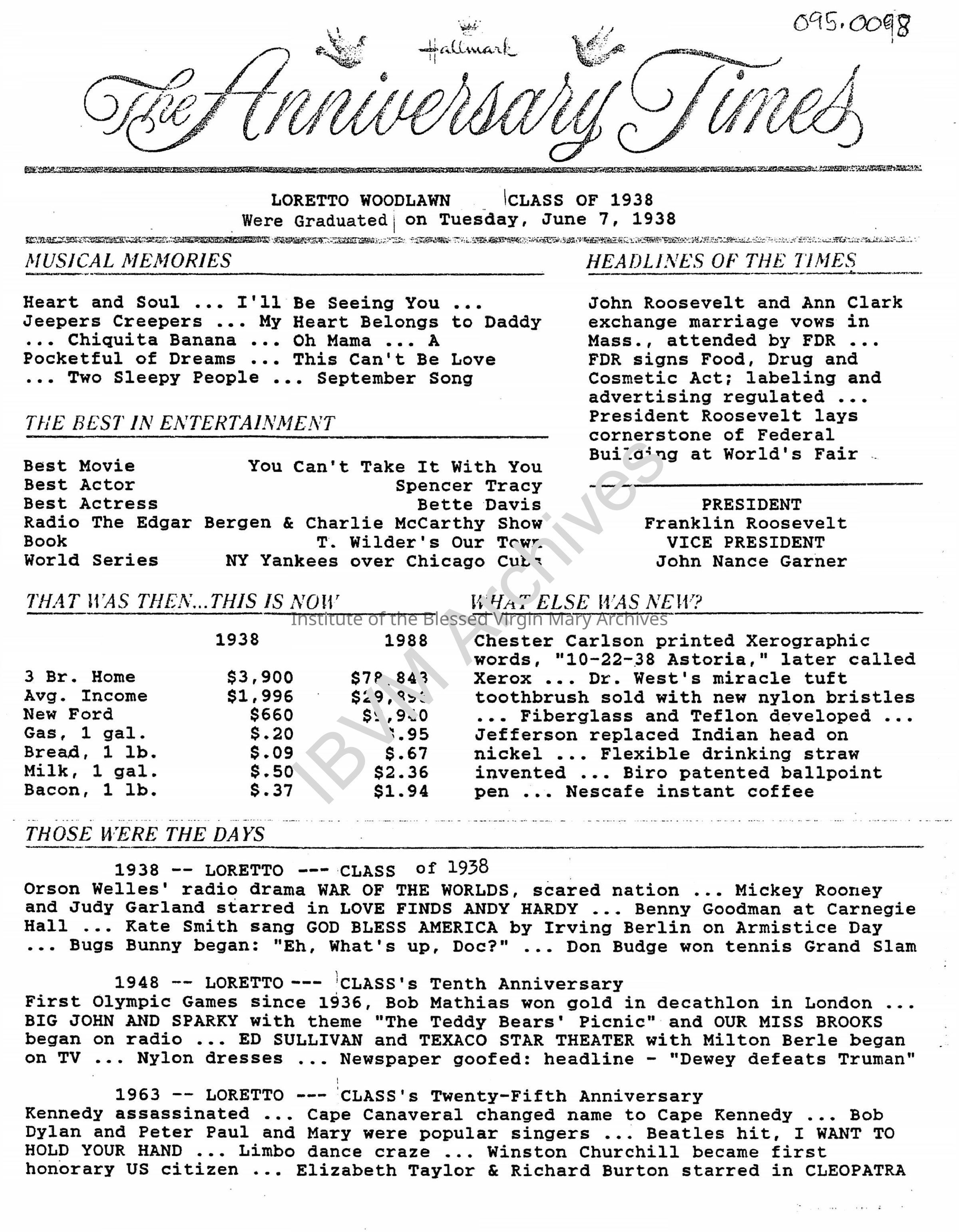 Loretto High School Woodlawn 50th Anniversary Reunion Newsletter: PDF, Watermarked