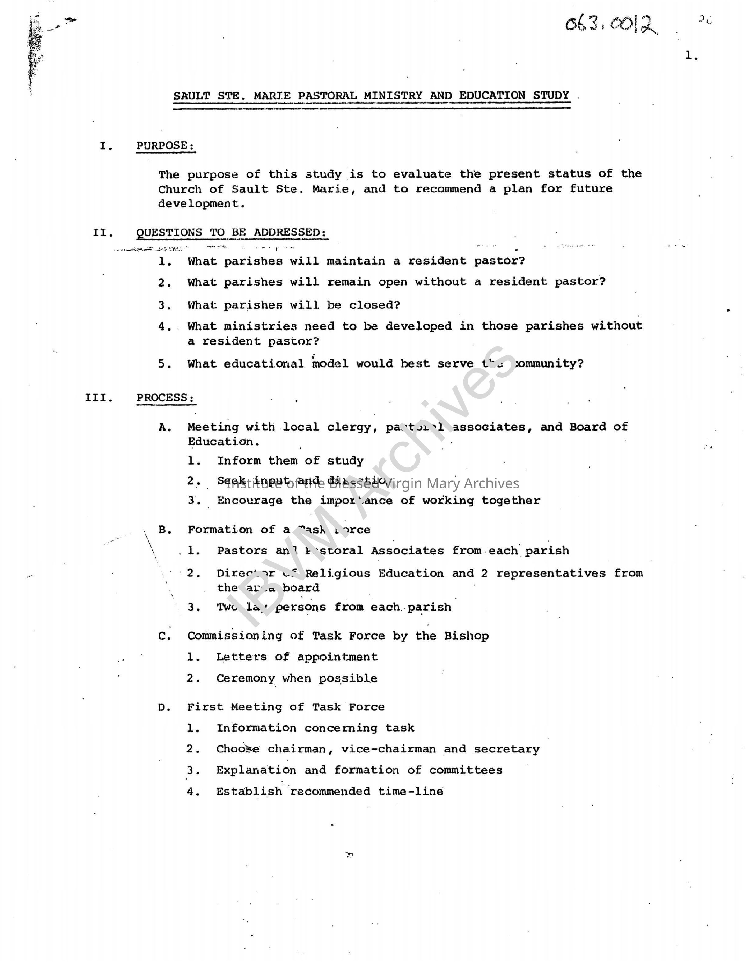 Sault Ste. Marie Pastoral Ministry and Education Study Outline: PDF, Watermarked