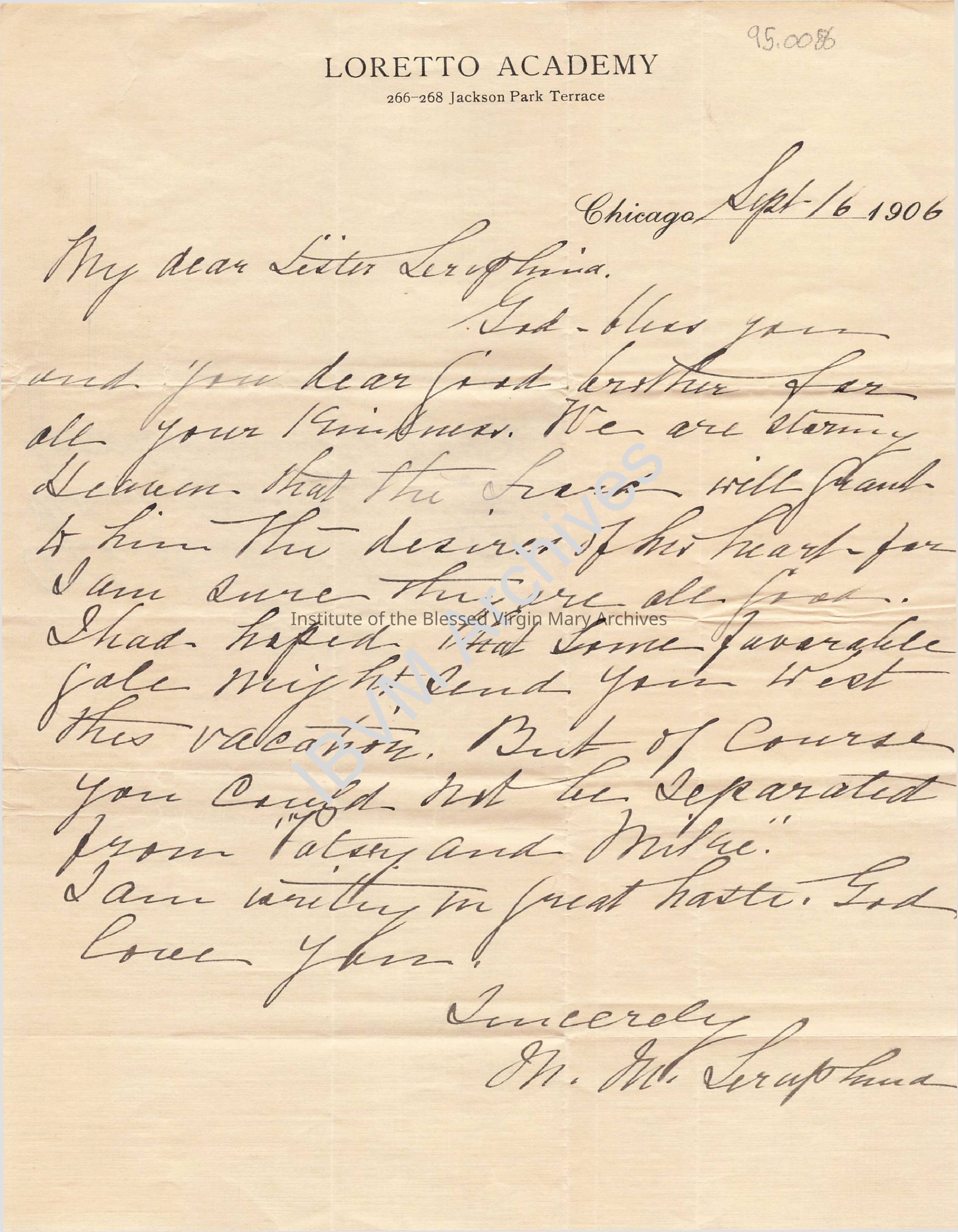 Letter from Mother Seraphina Dwyer: PDF, Watermarked