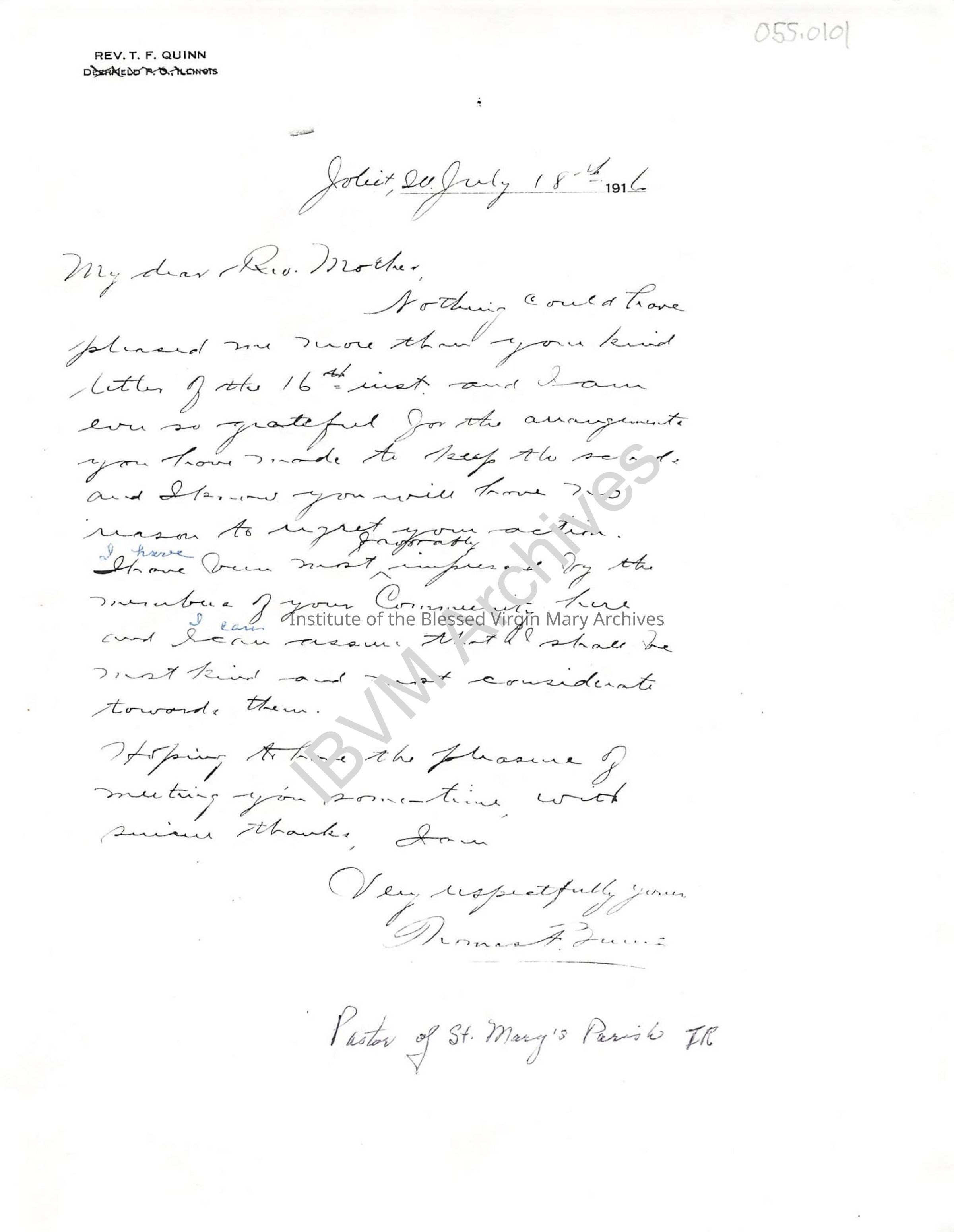 Letter from the Pastor of St. Mary's Parish: PDF, Watermarked