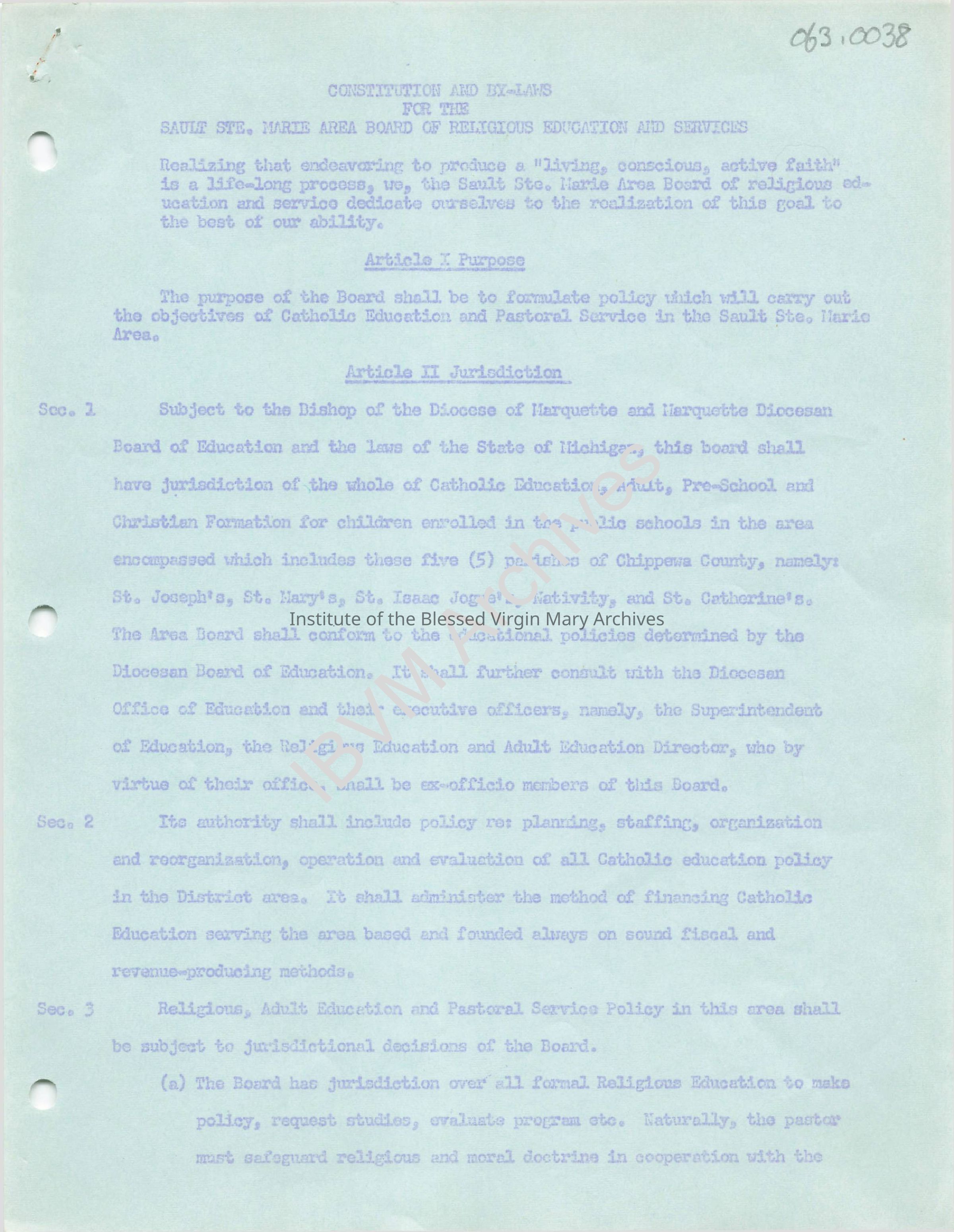 Constitution and By-Laws for the Sault Ste. Marie Area Board of Religious Education and Services: PDF, Watermarked
