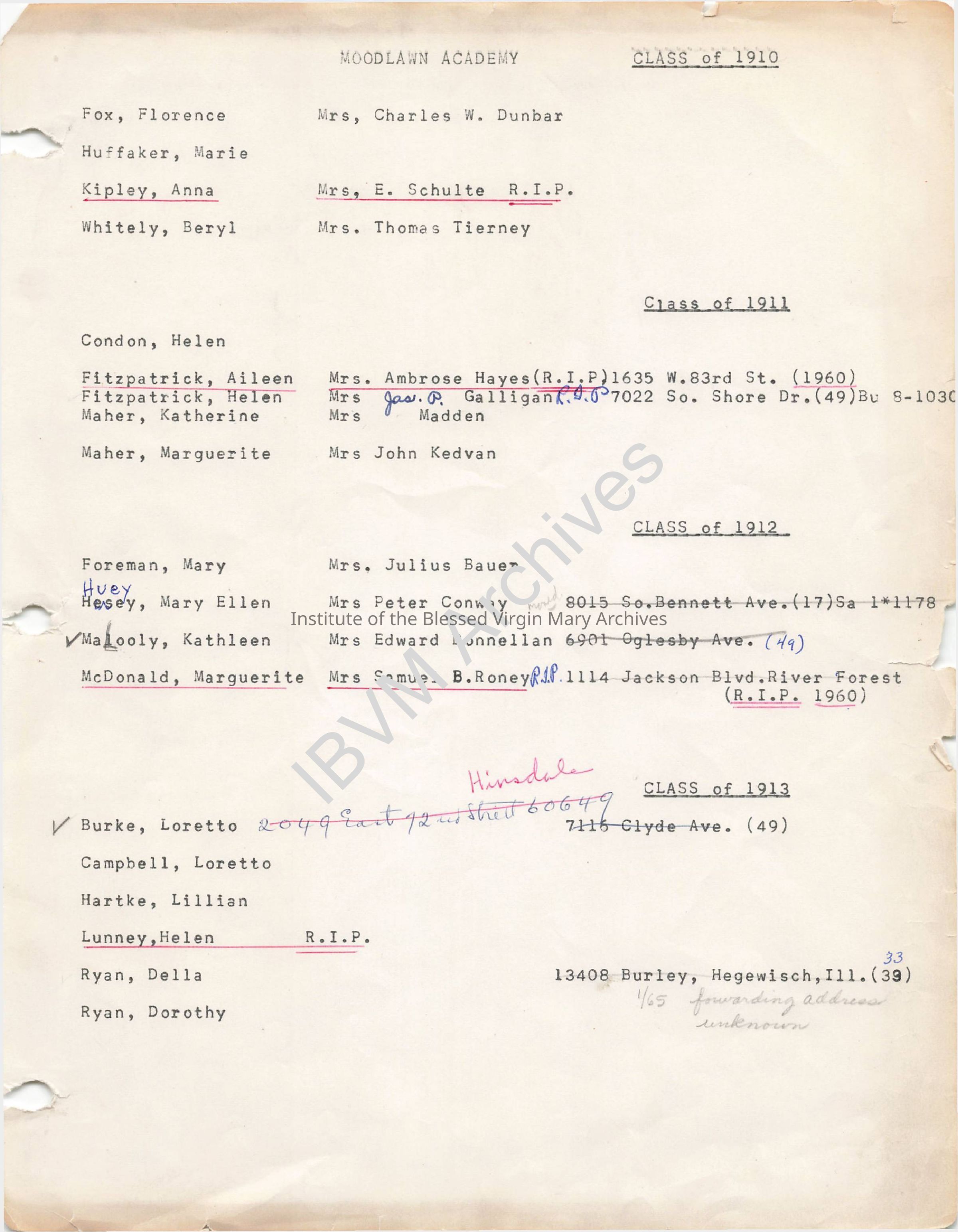 Record of Woodlawn Academy Alumnae , 1910 - 1961: PDF, Watermarked