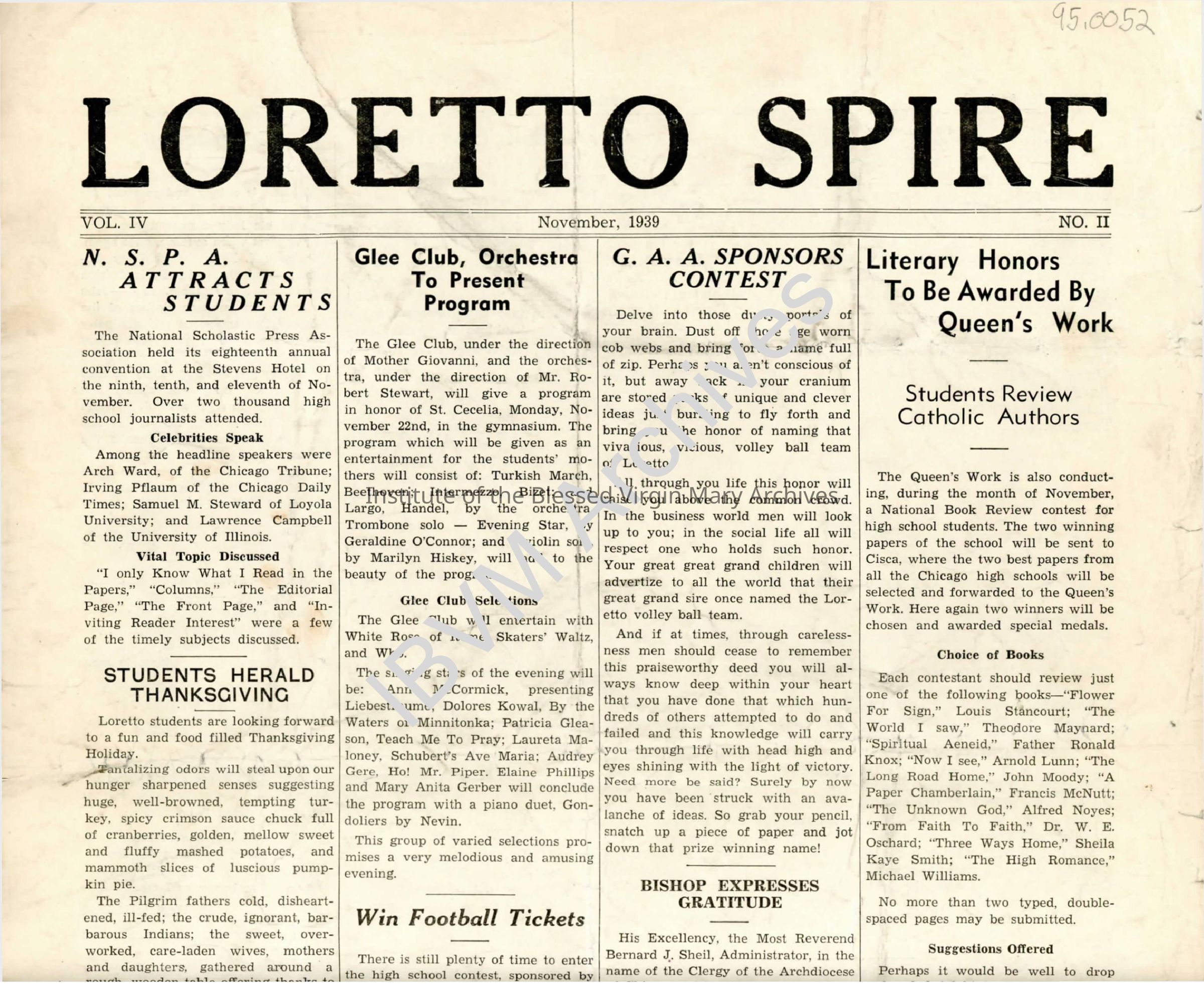 Loretto Spire, Volume IV No. 2, 1939: PDF, Watermarked