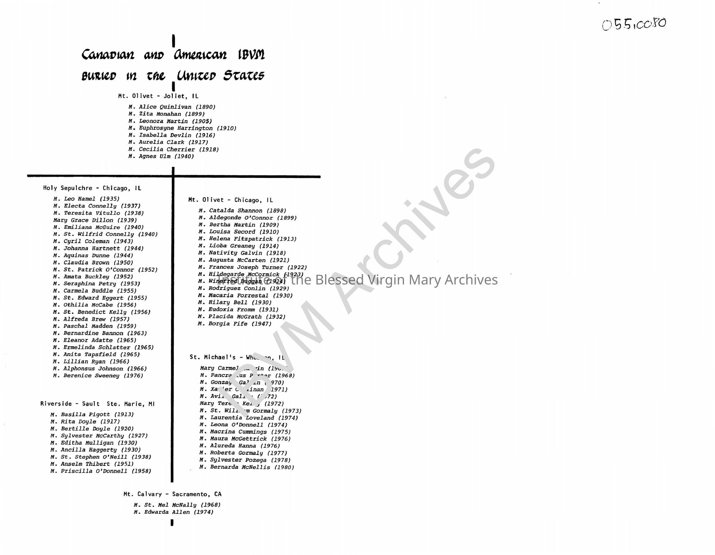 Canadian and American IBVM Buried in the United States: PDF, Watermarked