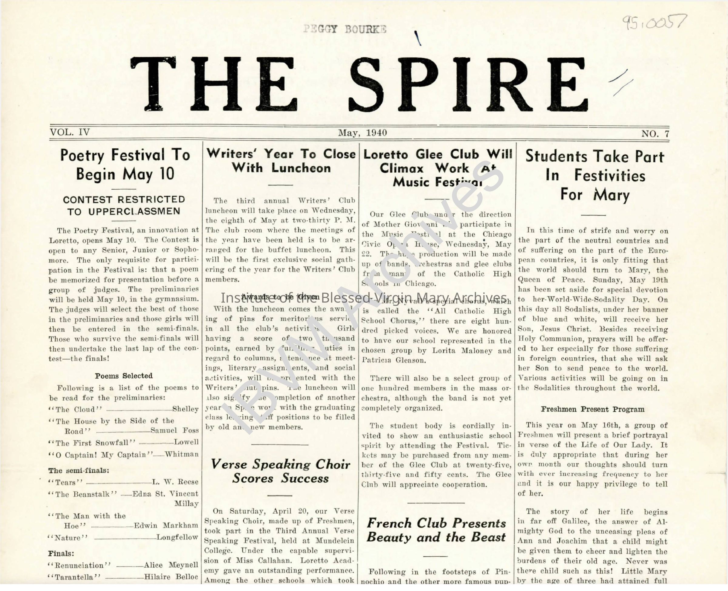 Loretto Spire, Volume IV No. 7, 1940: PDF, Watermarked