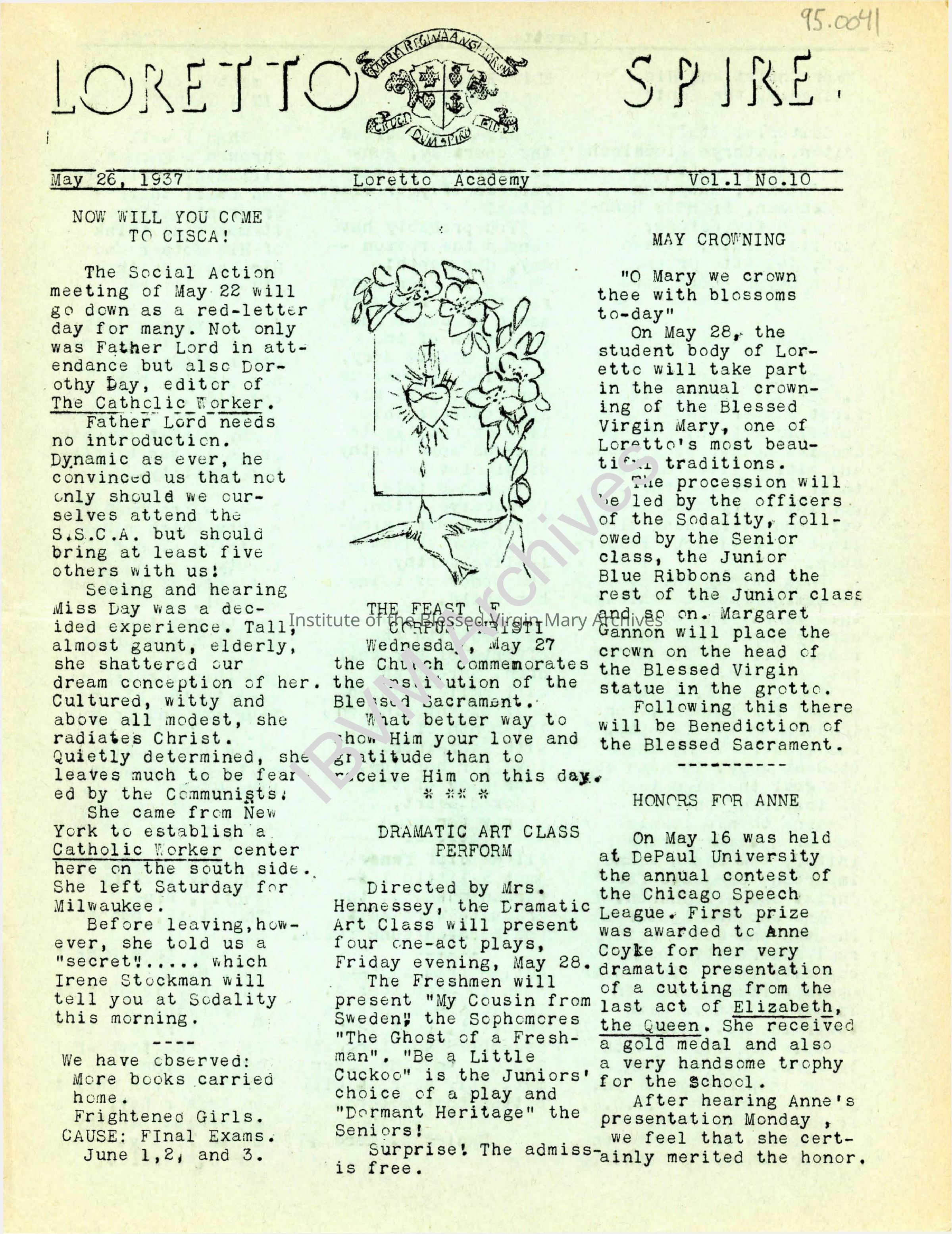 Loretto Spire, Volume 1 No. 10, 1937: PDF, Watermarked
