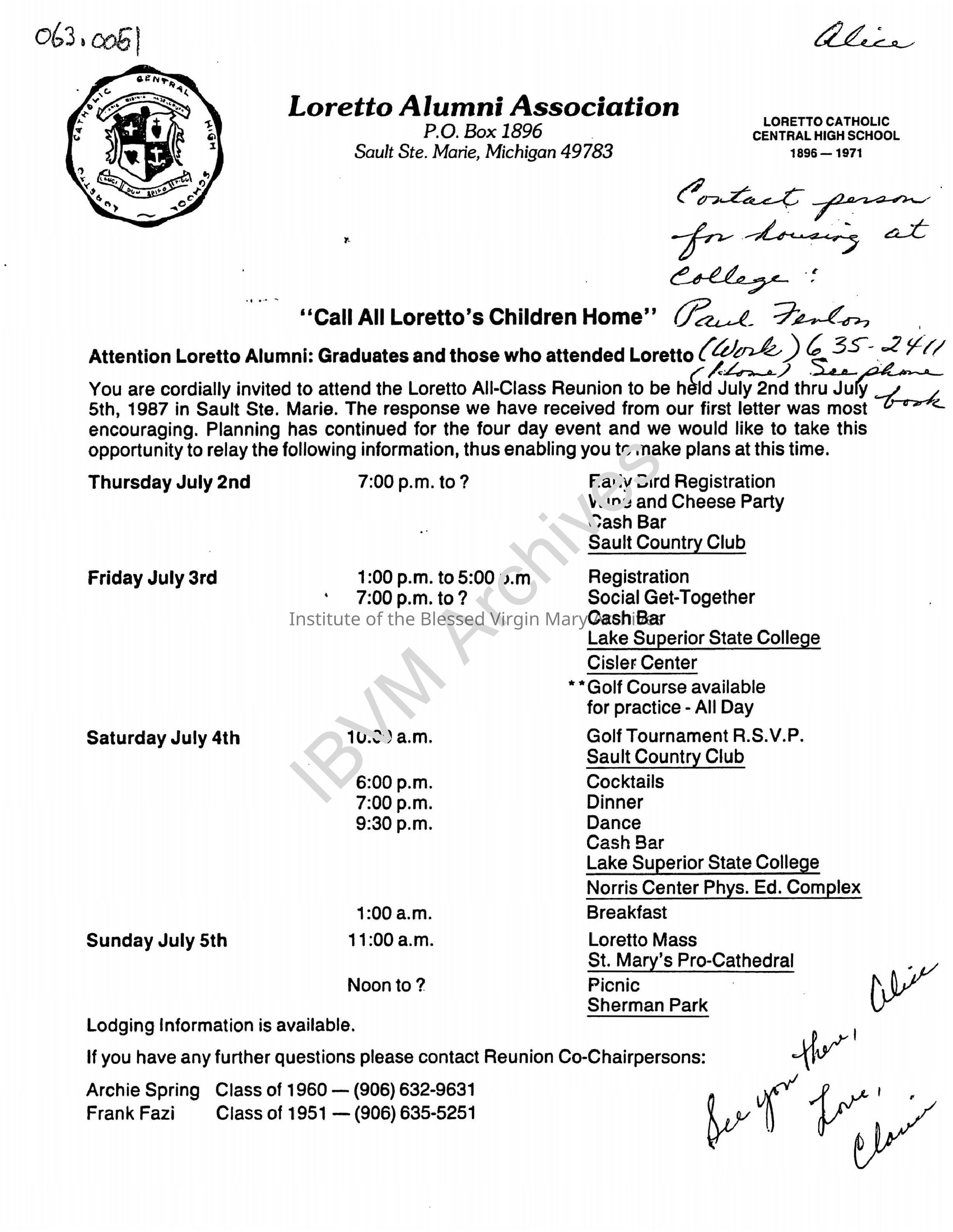Loretto All-Class Reunion Invitation: PDF, Watermarked