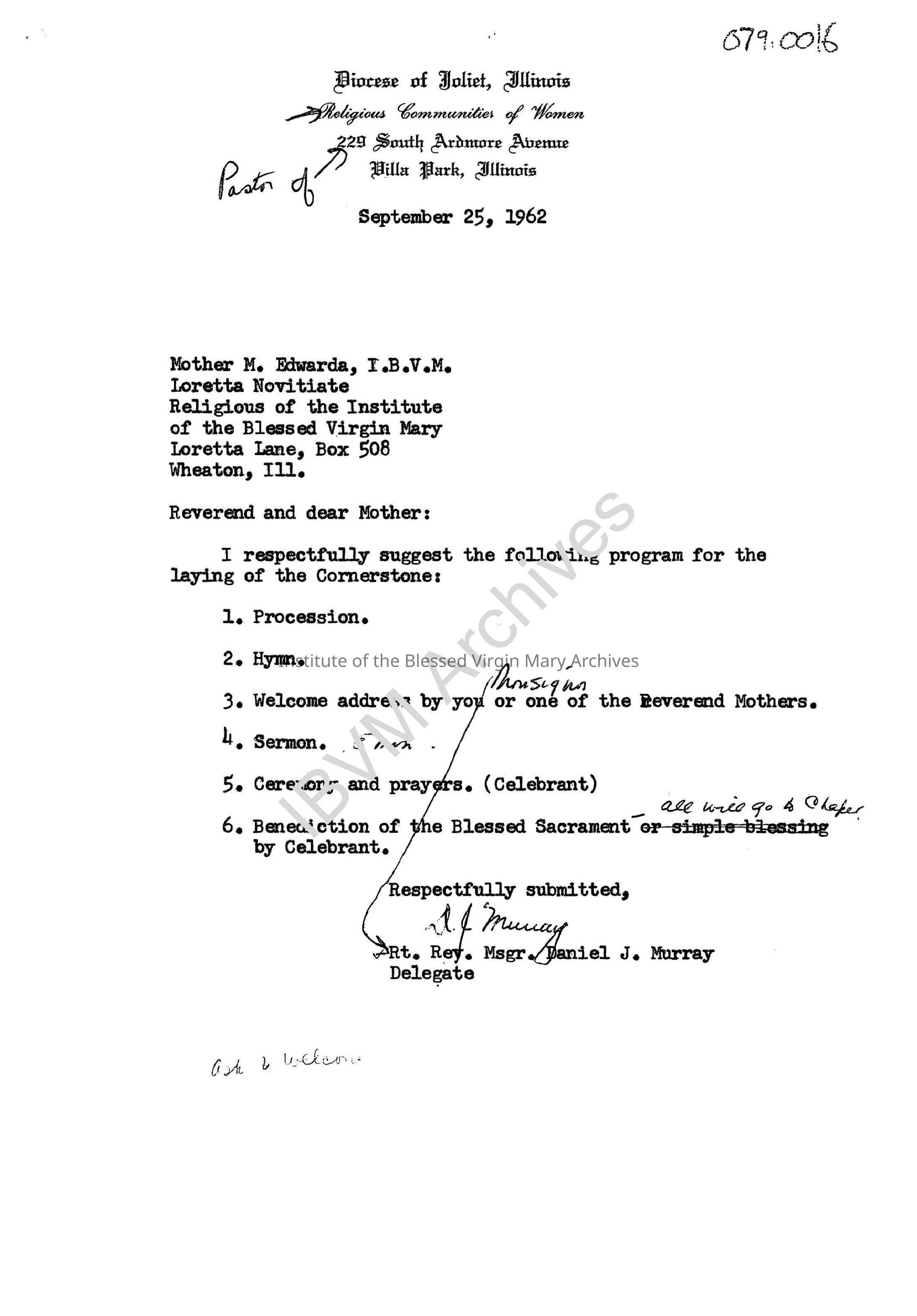 Letter from Monsignor Daniel J. Murray: PDF, Watermarked