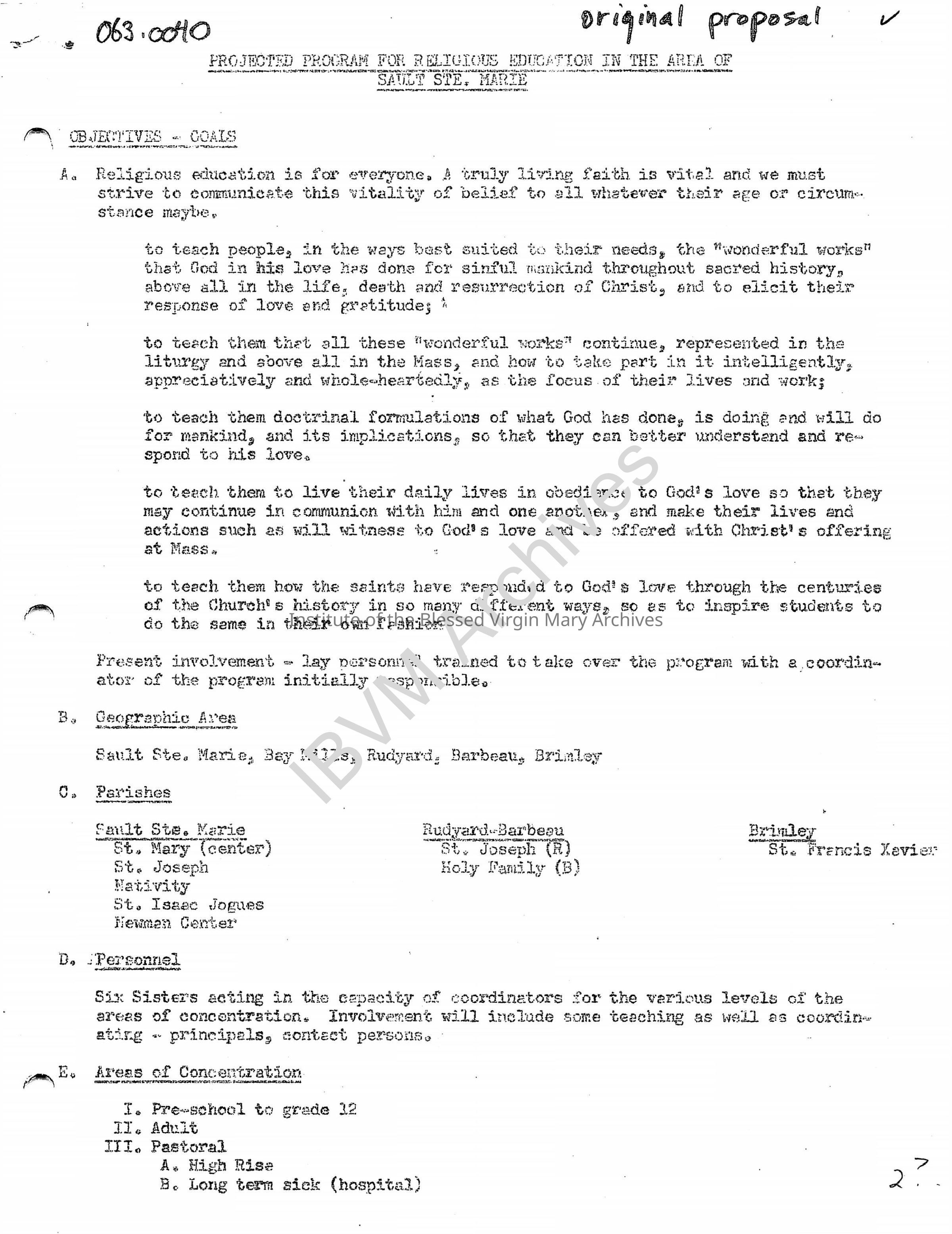 Projected Program for Religious Education in the Area of Sault Ste. Marie: PDF, Watermarked