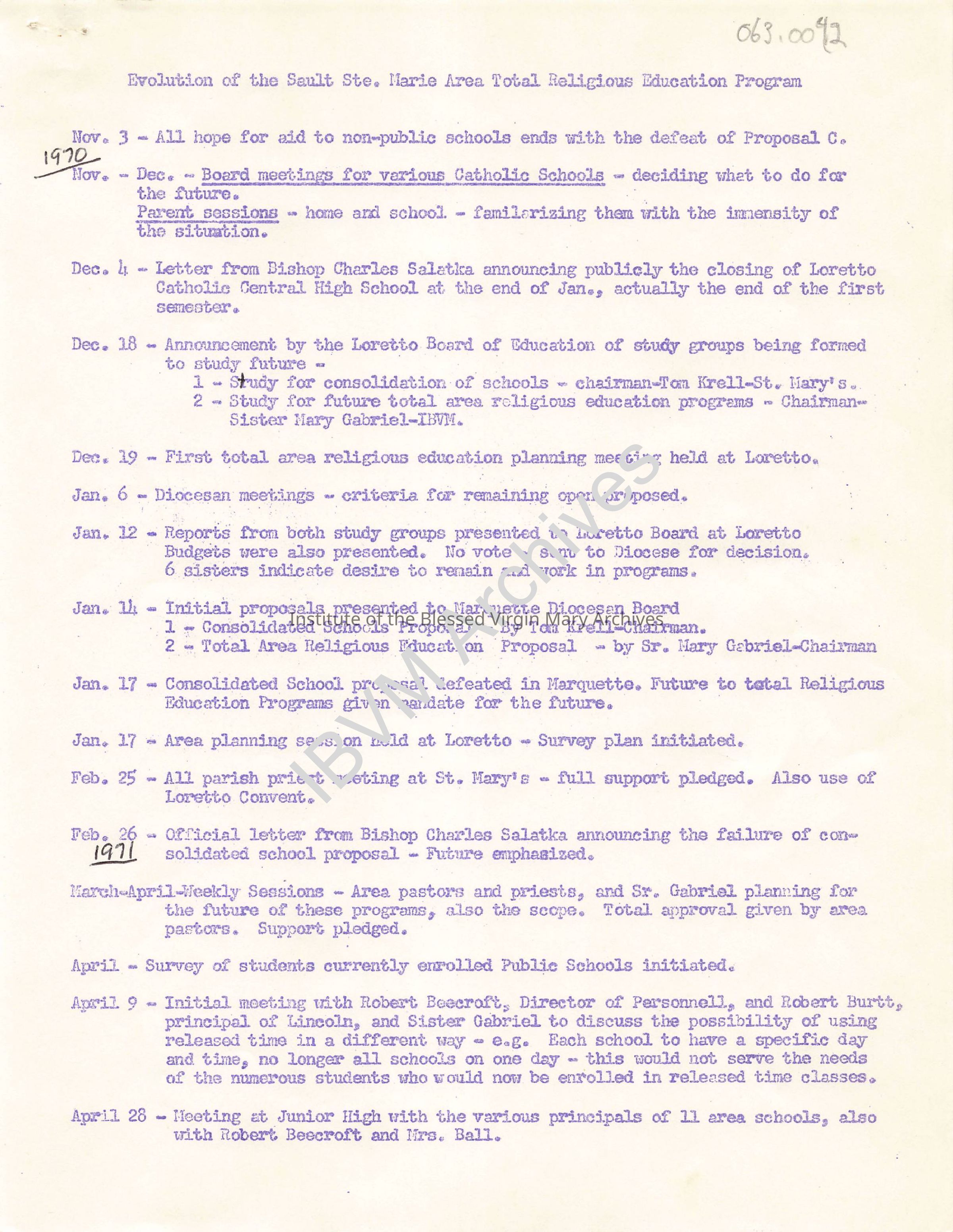 Evolution of the Sault Ste. Marie Area Total Religious Education Program: PDF, Watermarked