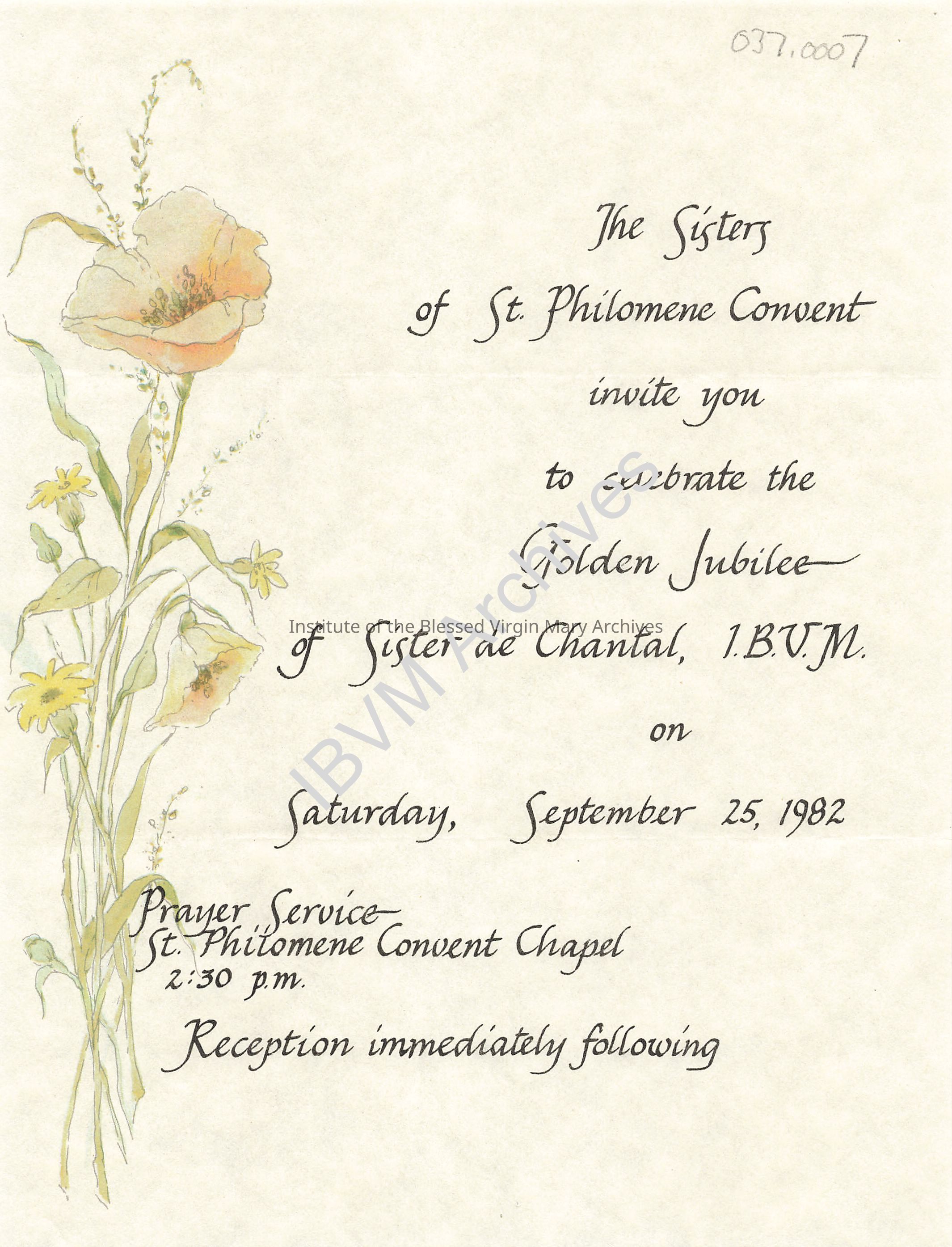 Invitation to the Golden Jubilee for Sister de Chantal: PDF, Watermarked