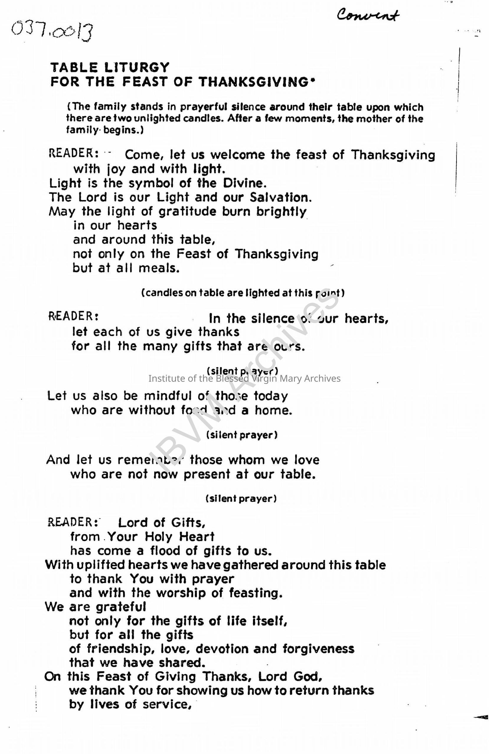 Table Liturgy for the Feast of Thanksgiving: PDF, Watermarked