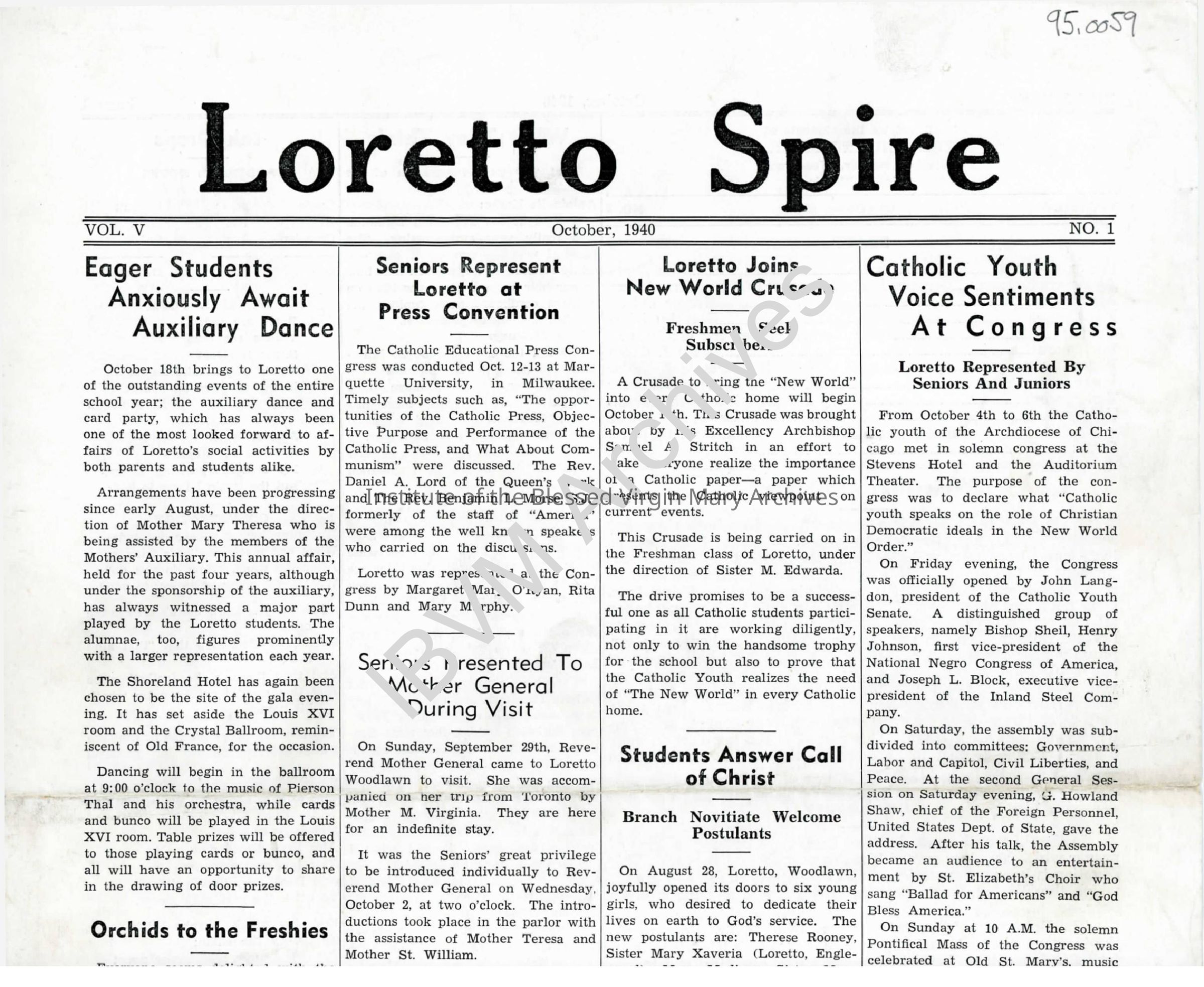 Loretto Spire, Volume V No. 1, 1940: PDF, Watermarked
