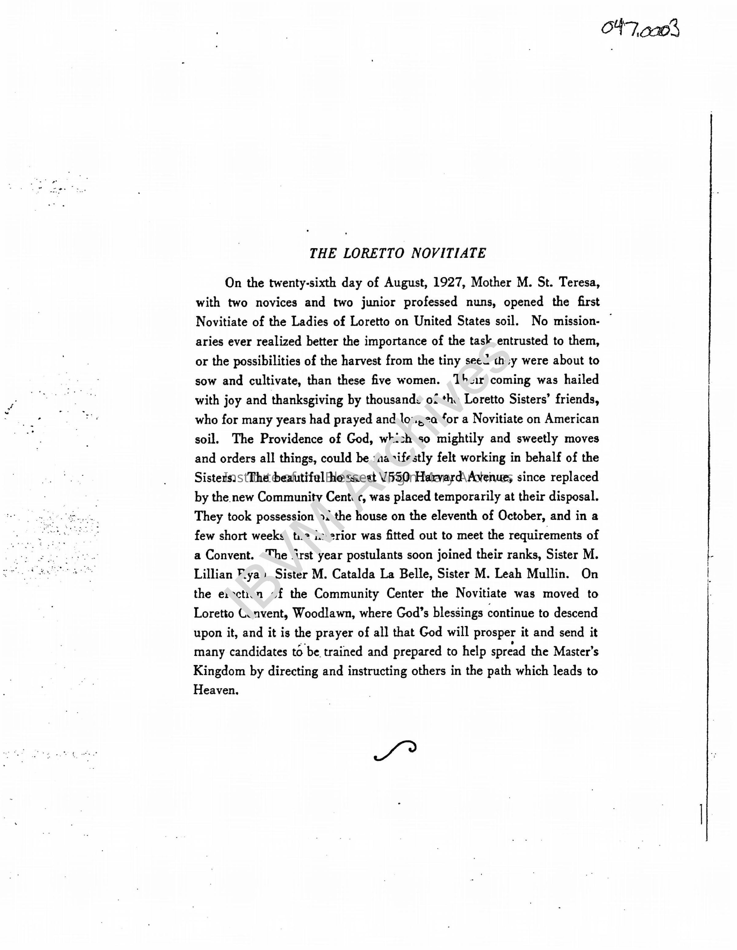 History of the Loretto Novitiate: PDF, Watermarked