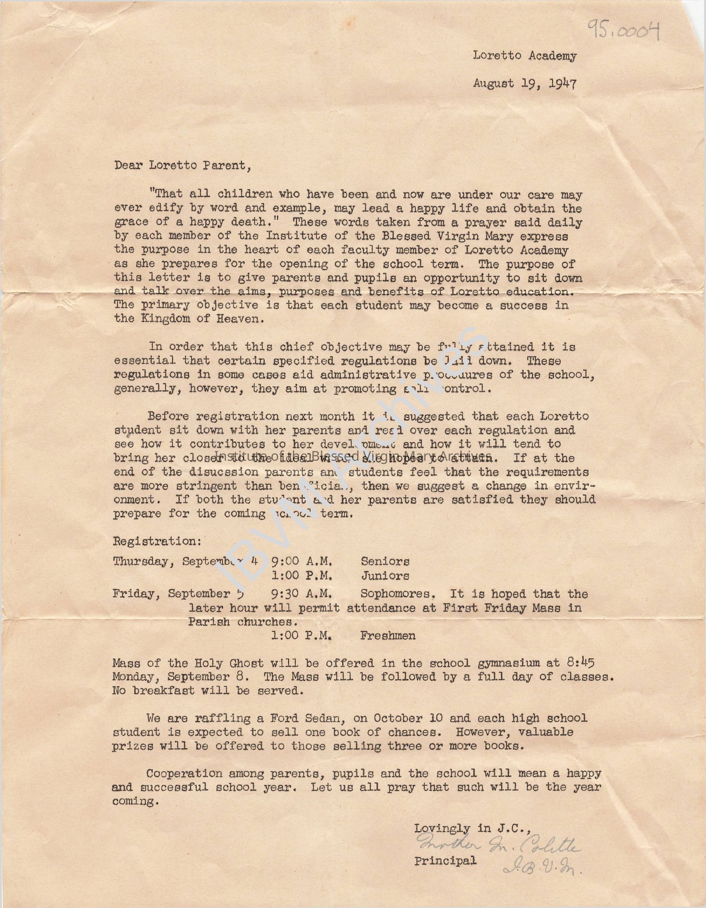 Letter from Loretto Academy: PDF, Watermarked