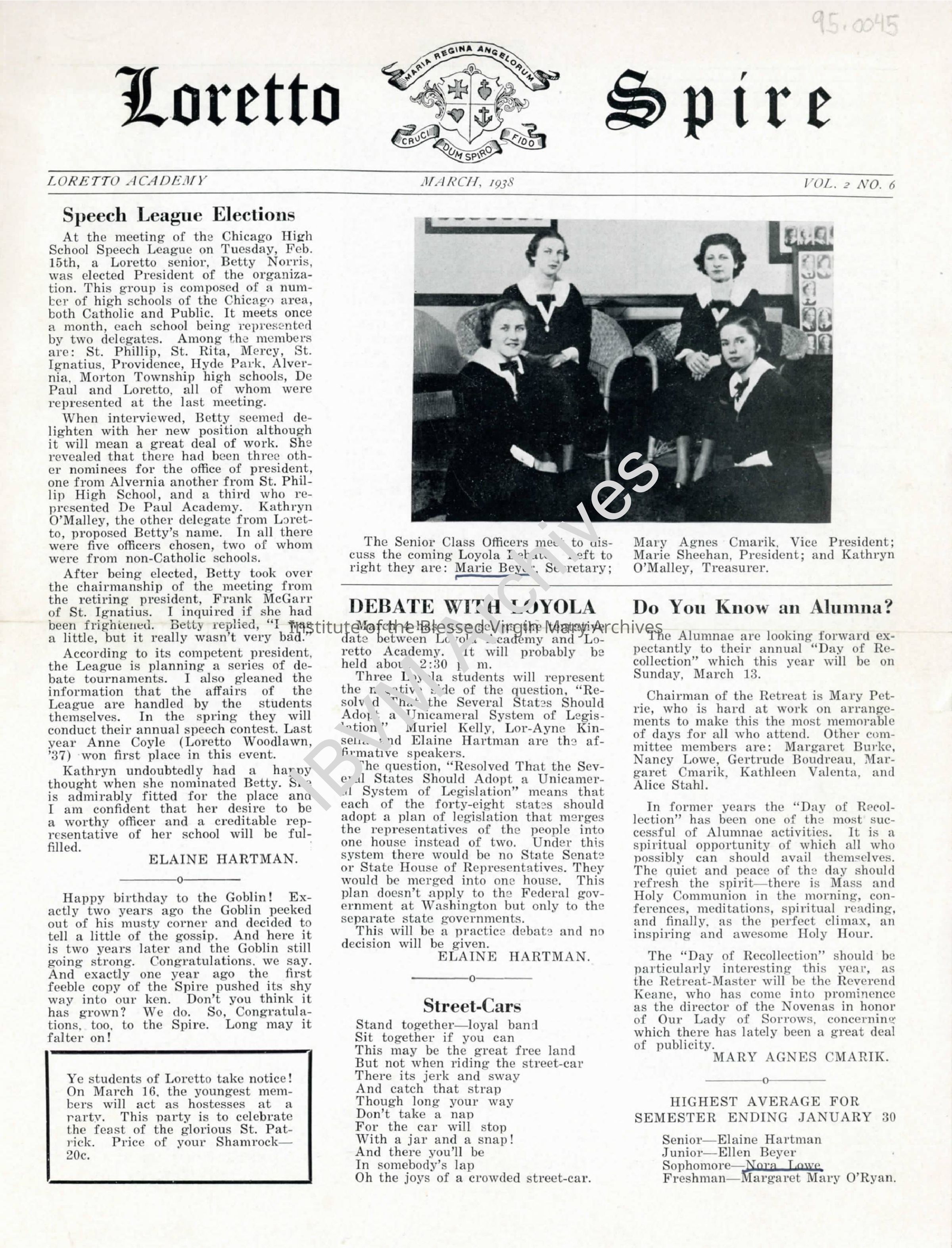Loretto Spire, Volume 2 No. 6, 1938: PDF, Watermarked
