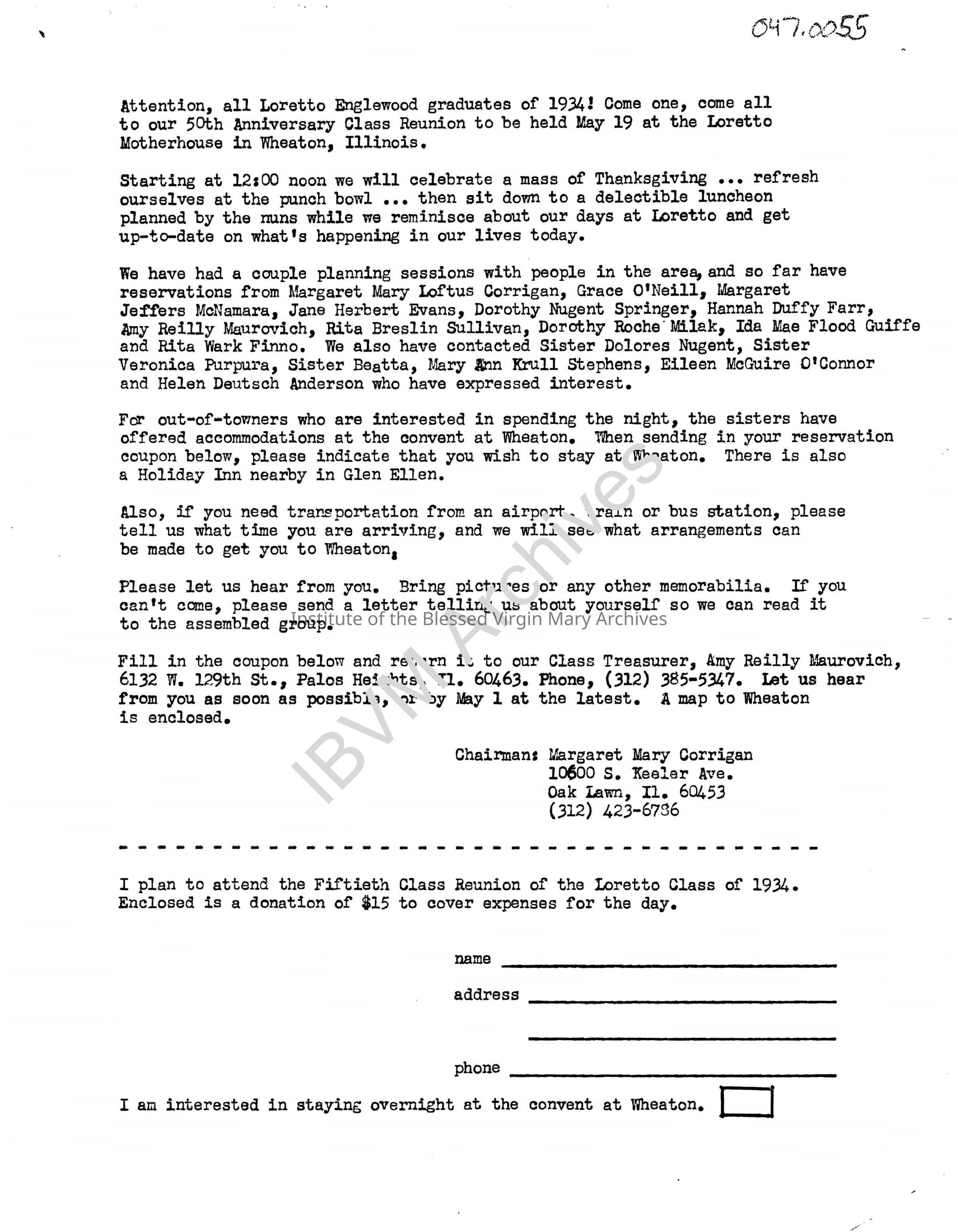Loretto High School 50th Anniversary Reunion Letter: PDF, Watermarked