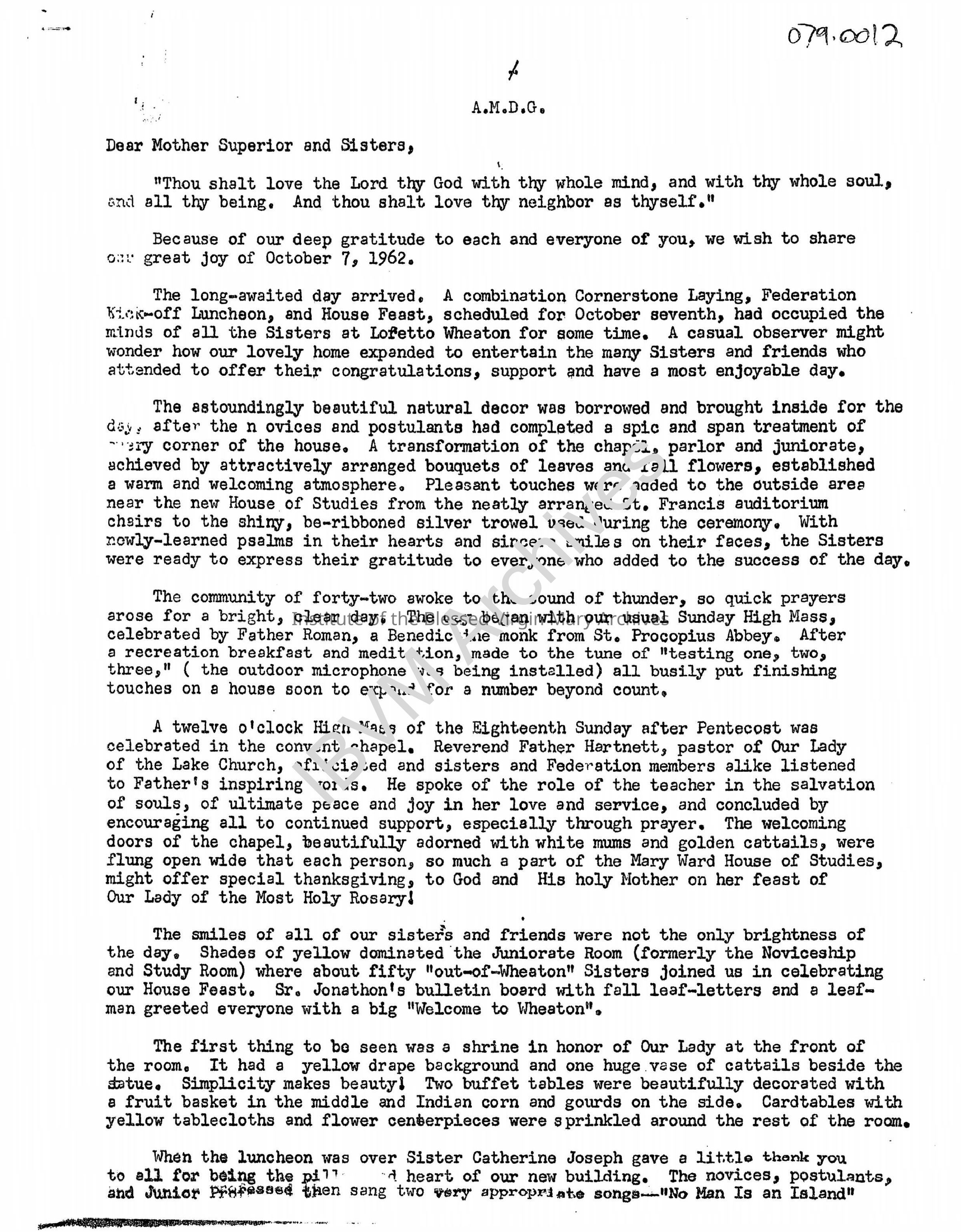 Mary Ward House of Studies Letter: PDF, Watermarked