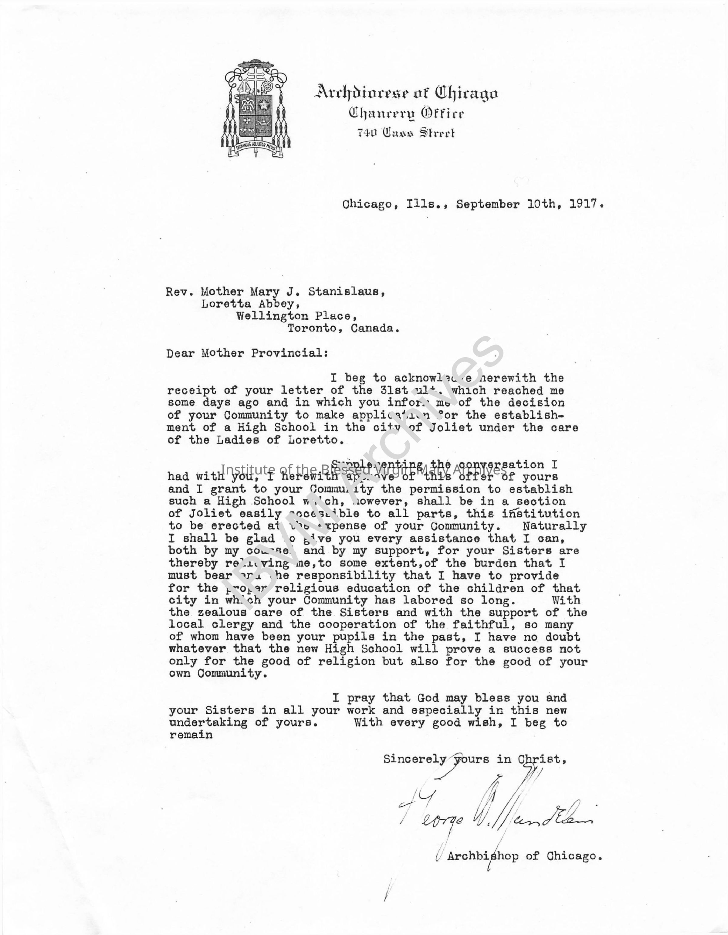 Letter from the Archdiocese of Chicago: PDF, Watermarked