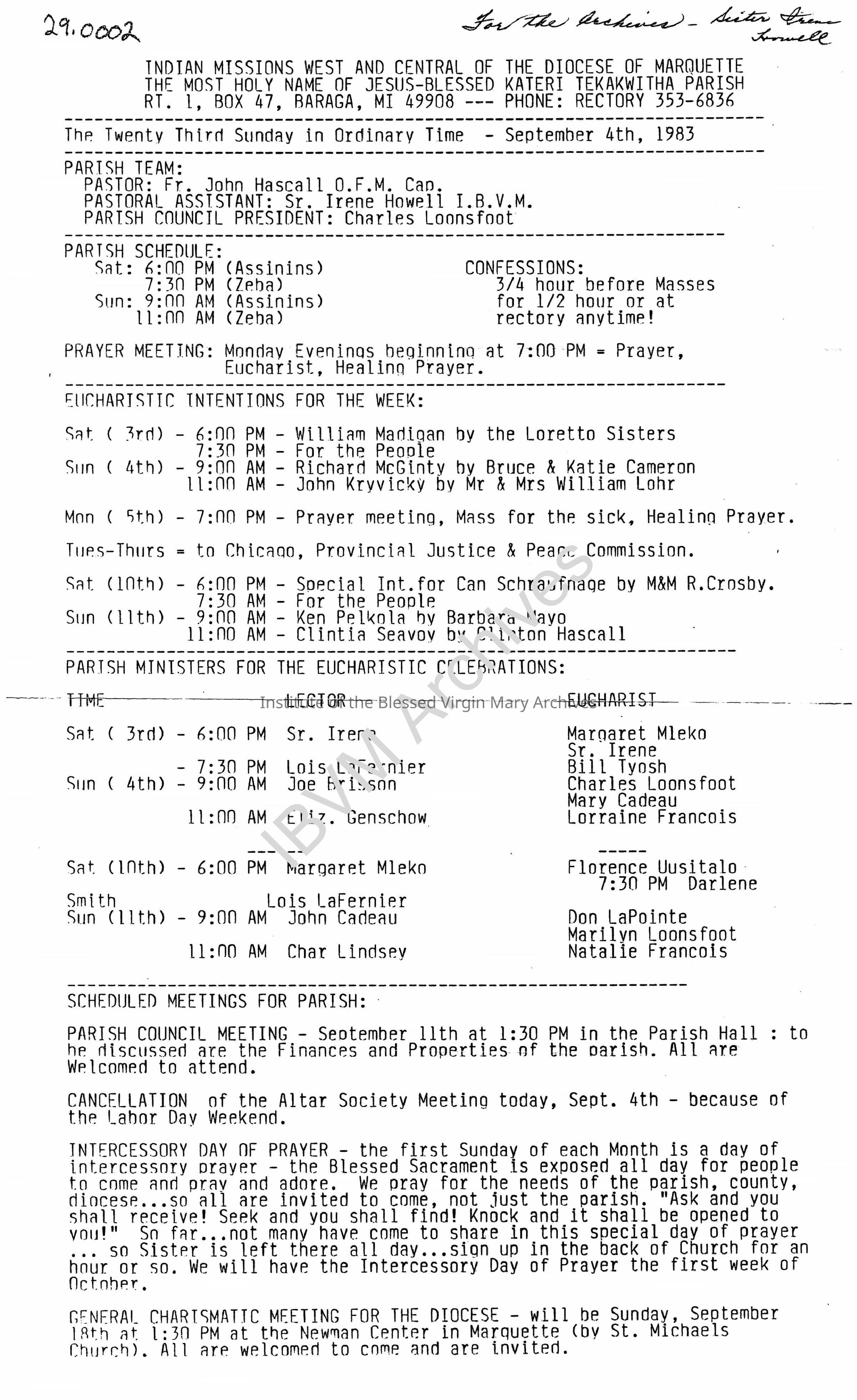 Holy Name of Jesus Blessed Kateri Tekakwitha Parish Community Bulletin: PDF/A, Watermarked