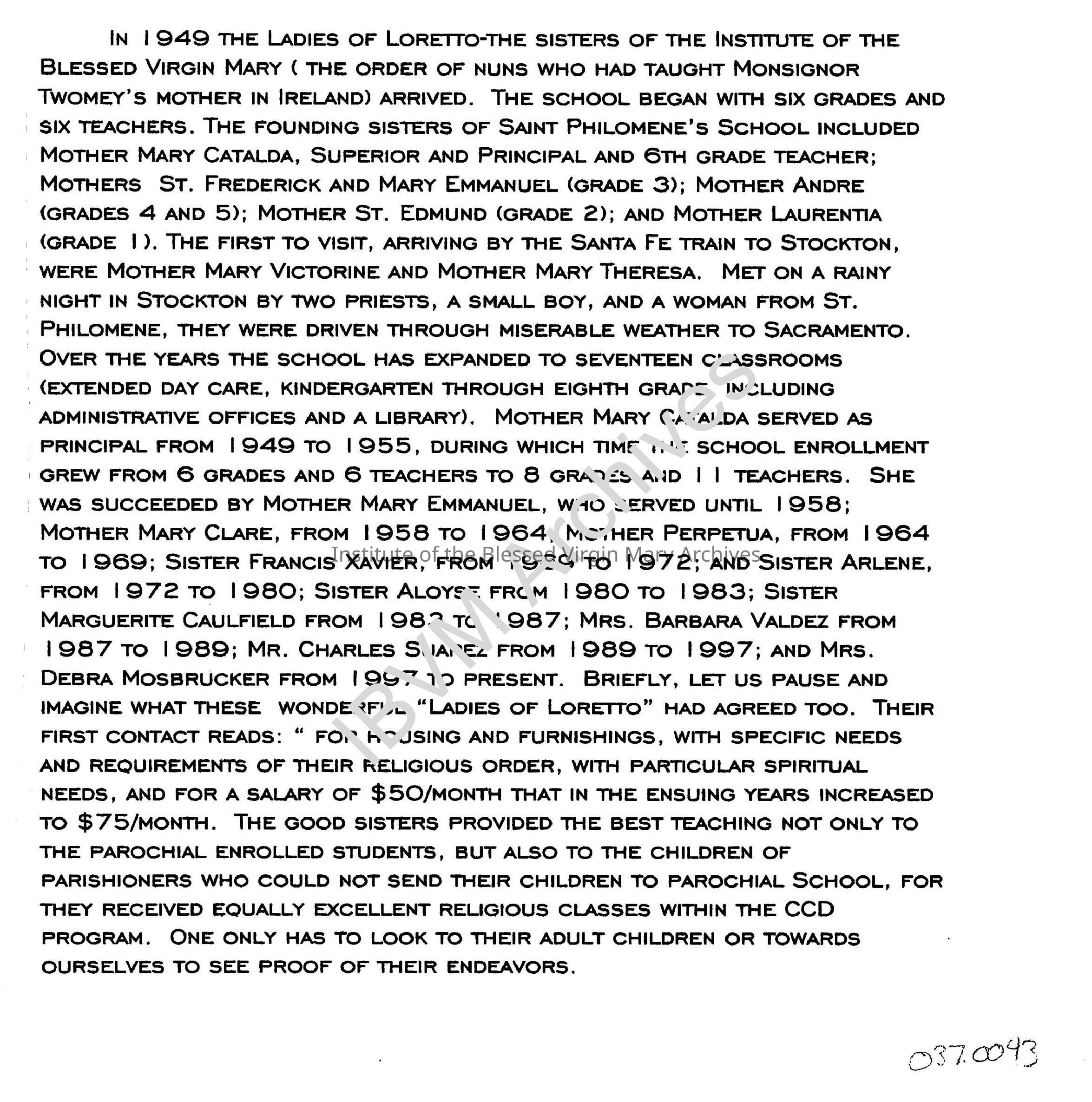 Brief History of the IBVM at St. Philomene's: PDF, Watermarked