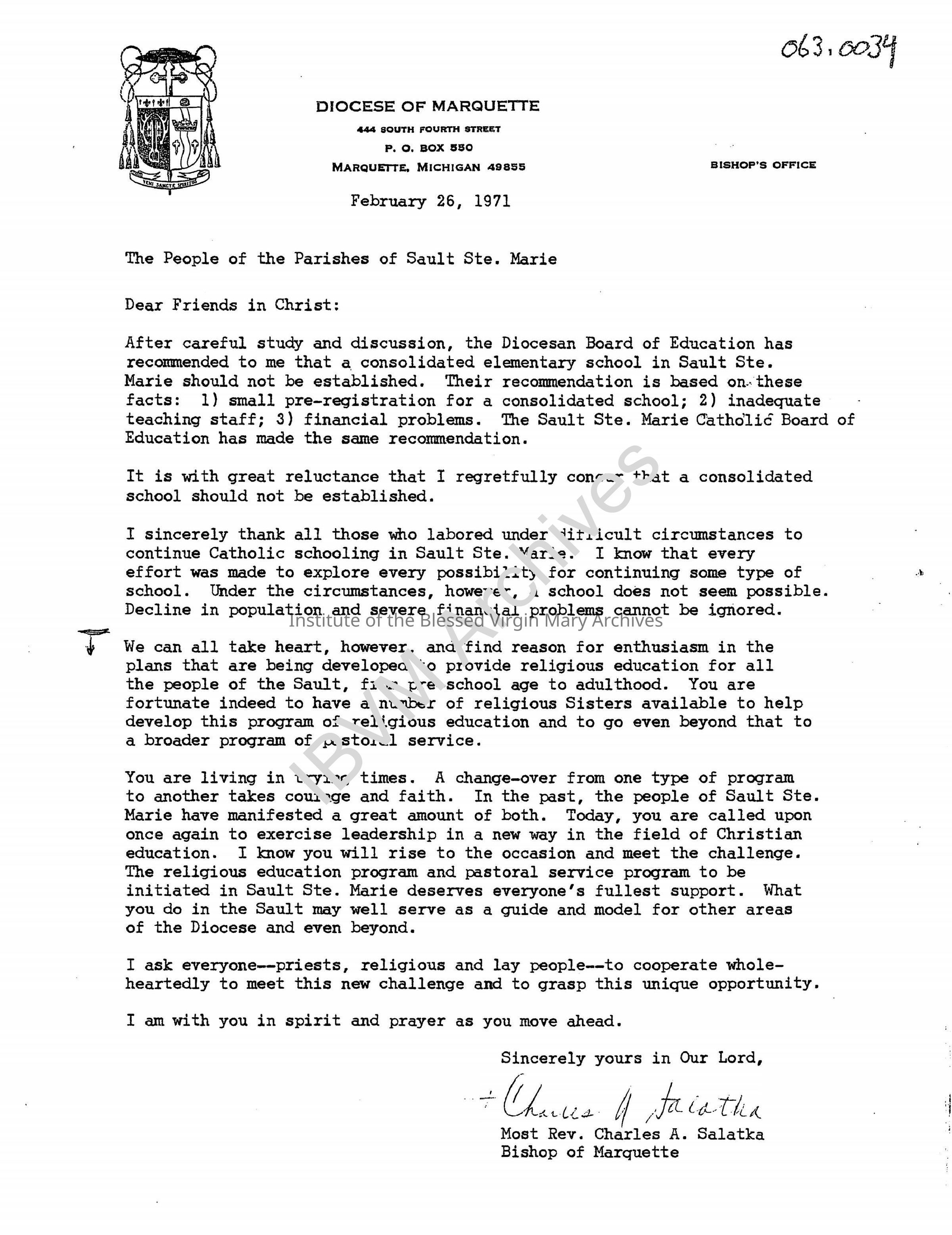 Letter from Reverend Charles A. Salatka: PDF, Watermarked