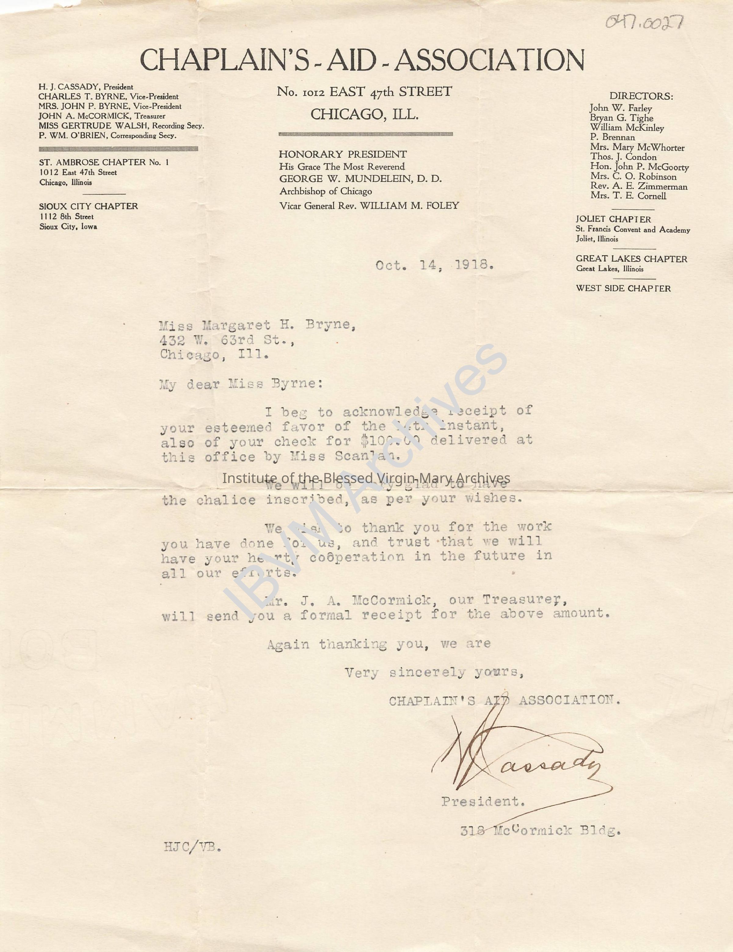Letter from Chaplain's Aid Association: PDF, Watermarked