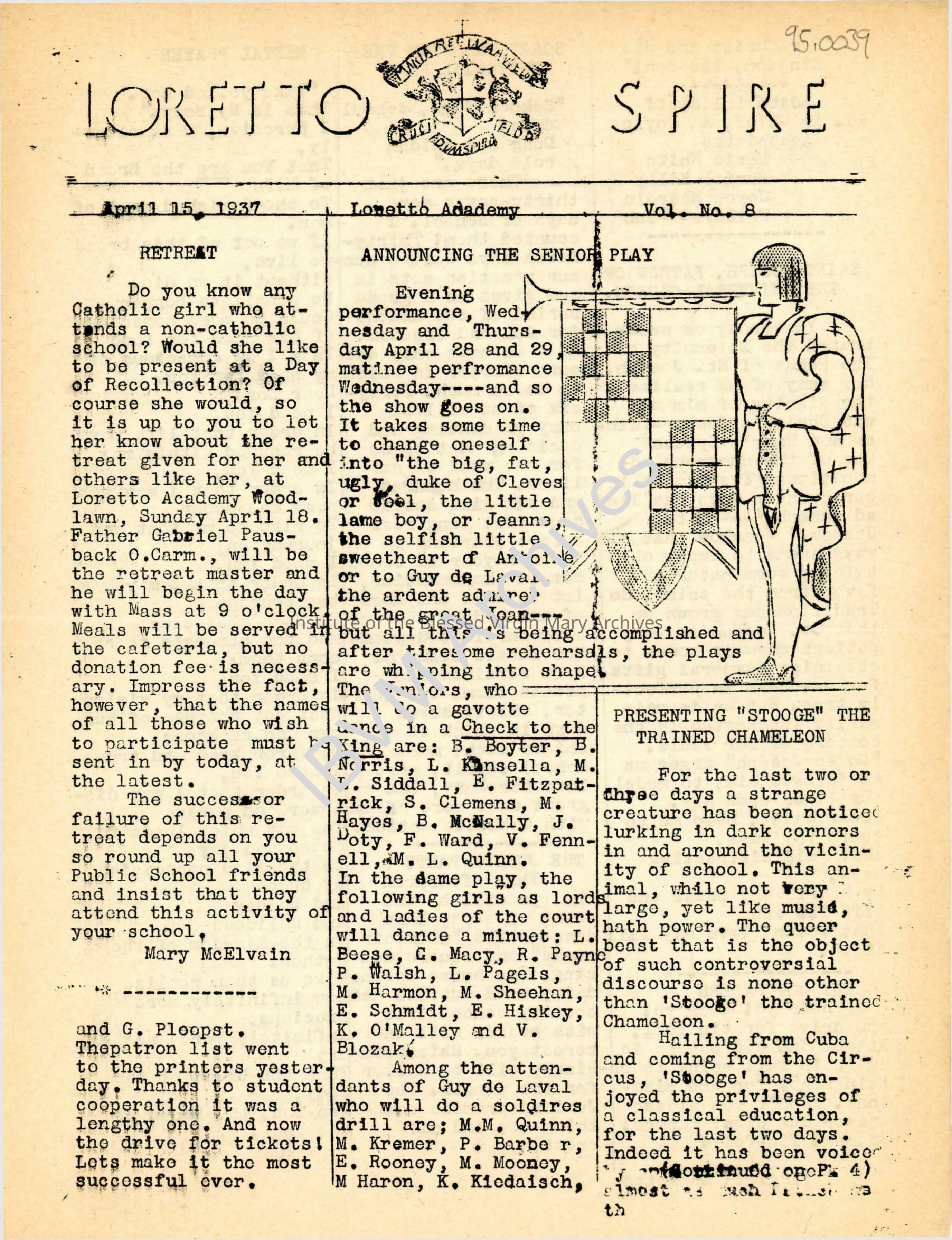 Loretto Spire, Volume 1 No. 8, 1937: PDF, Watermarked