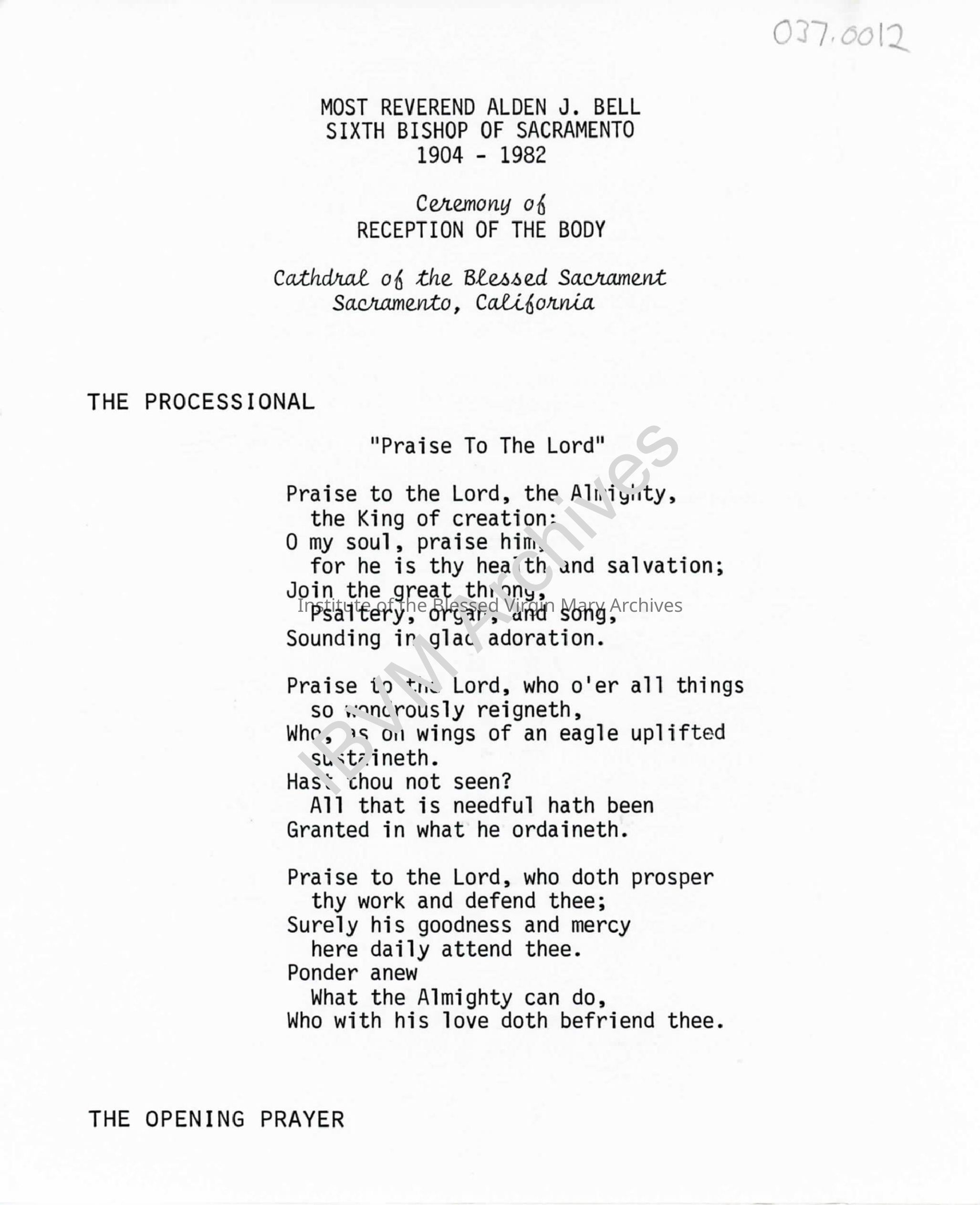 Program for Reverend Alden J. Bell: PDF, Watermarked