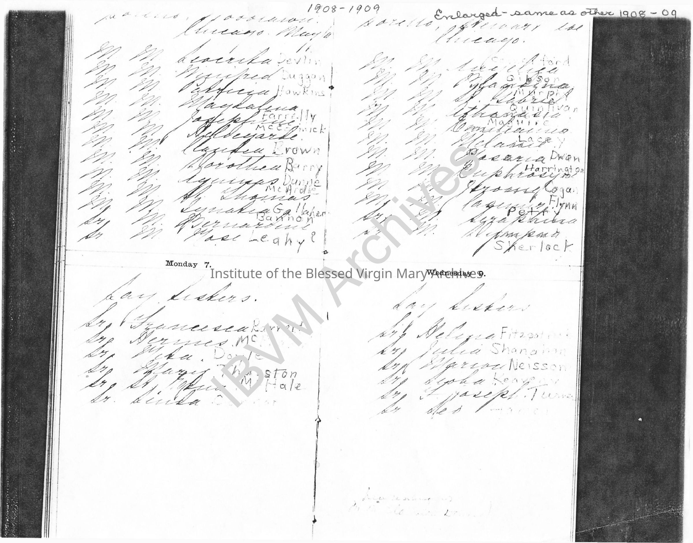 List of Loretto Sisters, 1908 - 1909: PDF, Watermarked