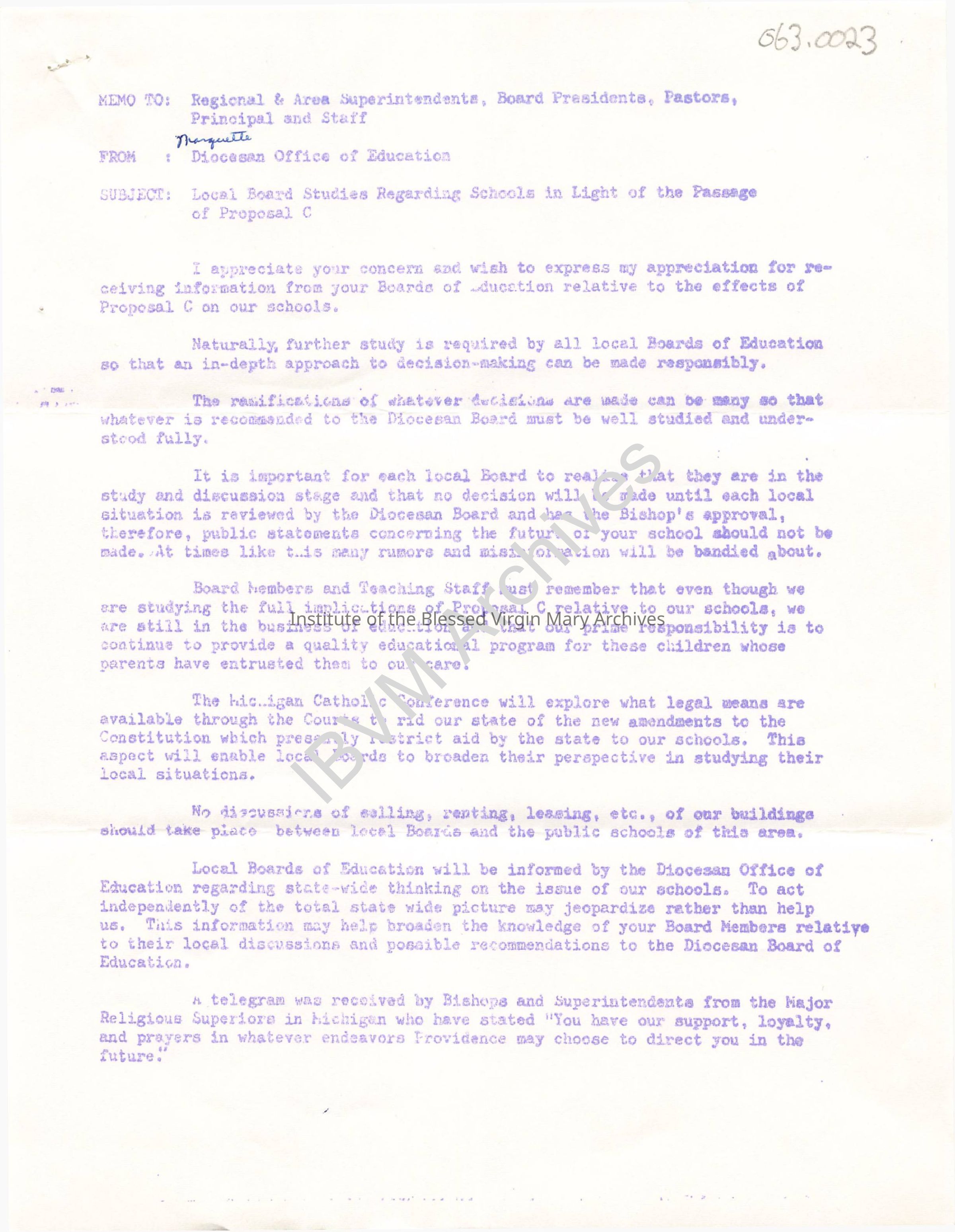 Letter Regarding the Effects of Proposal C: PDF, Watermarked