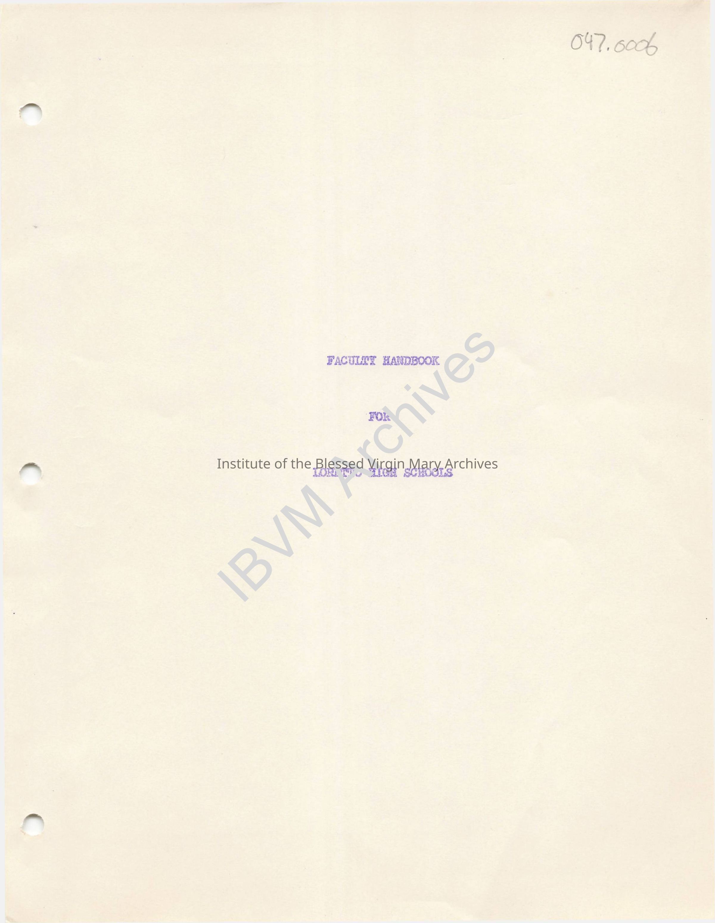 Faculty Handbook For Loretto High Schools: PDF, Watermarked