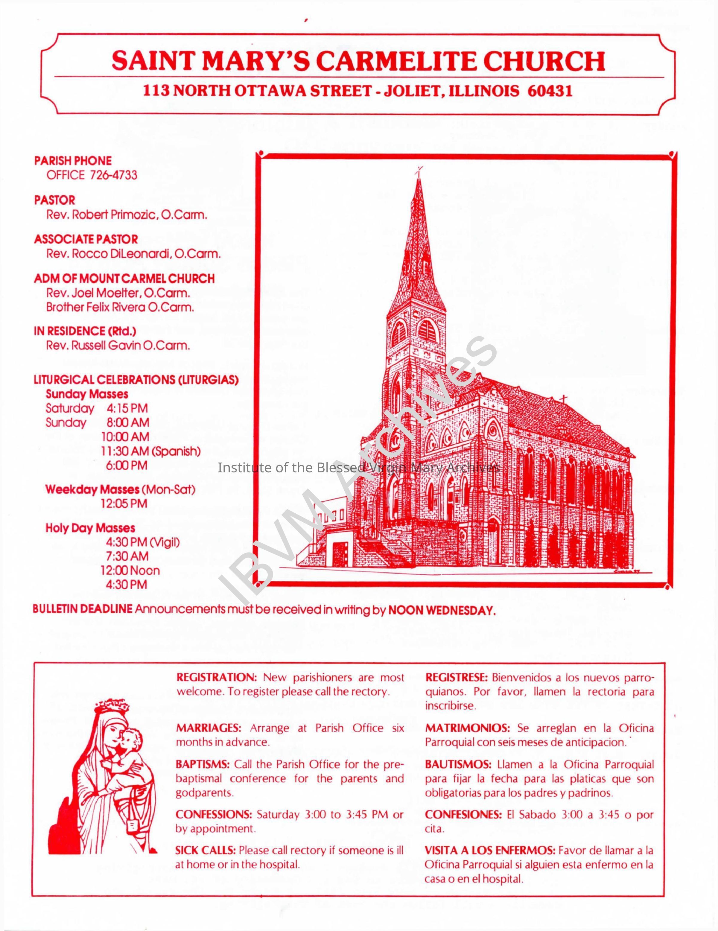 St. Mary's Carmelite Church Bulletin: PDF, Watermarked