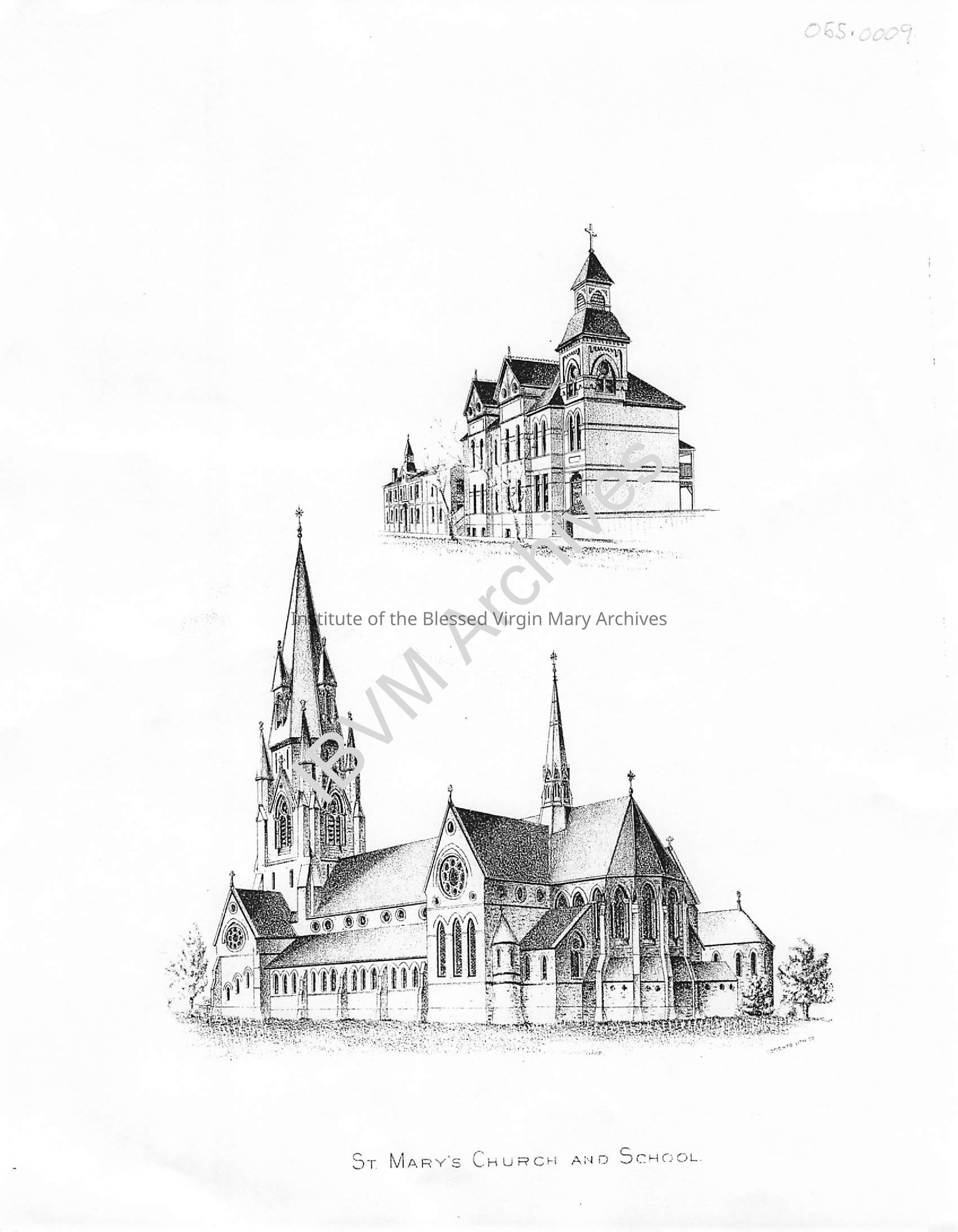 Drawing of St. Mary's Church and School: PDF, Watermarked