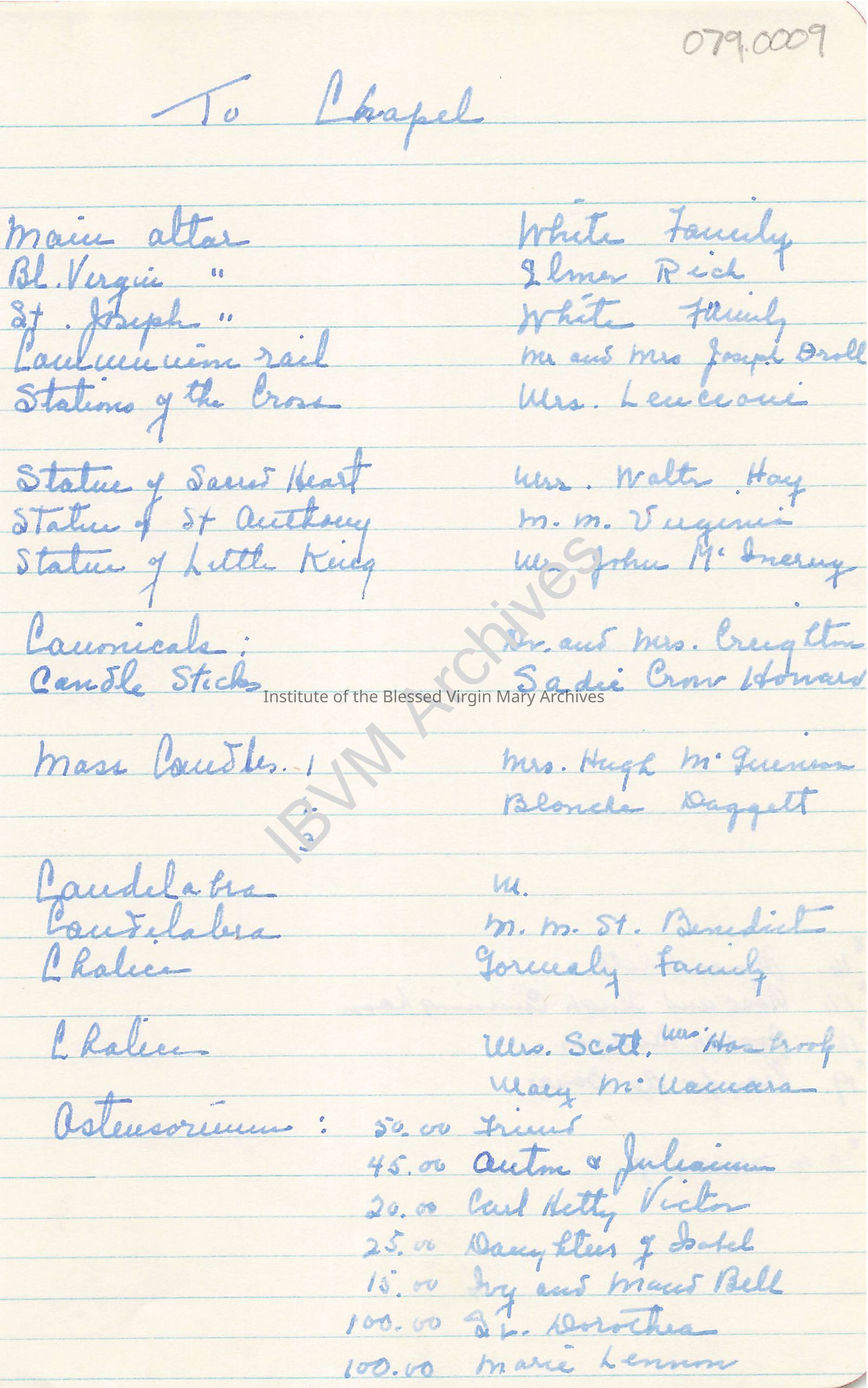 Donation List for the IBVM Convent Chapel: PDF, Watermarked