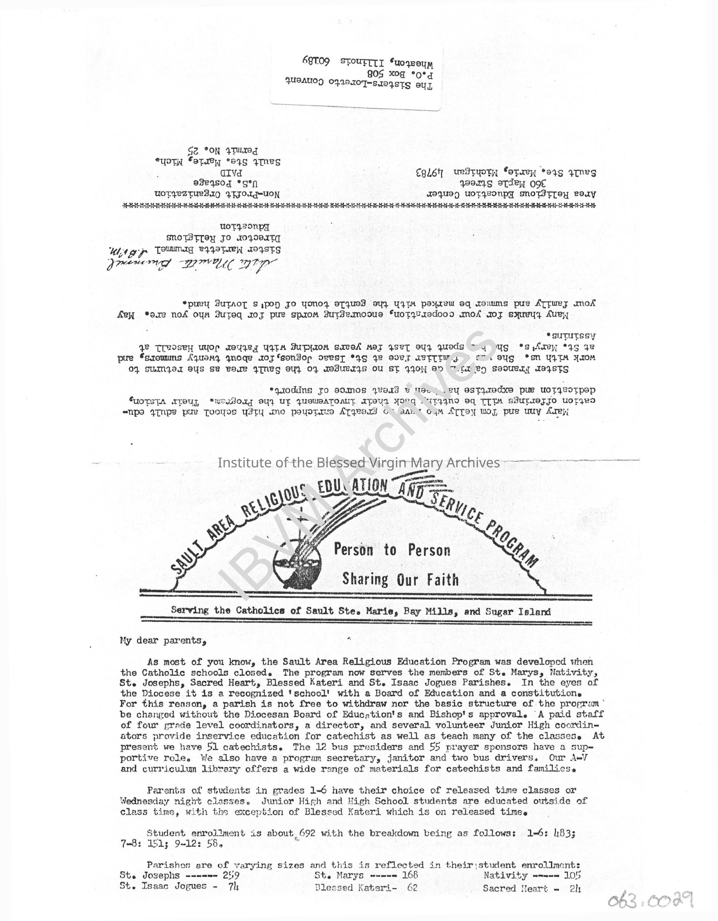Sault Area Religious Education and Service Program Newsletter: PDF, Watermarked