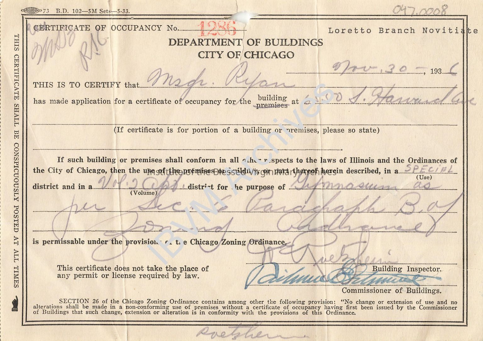 City of Chicago Building Occupancy Permit