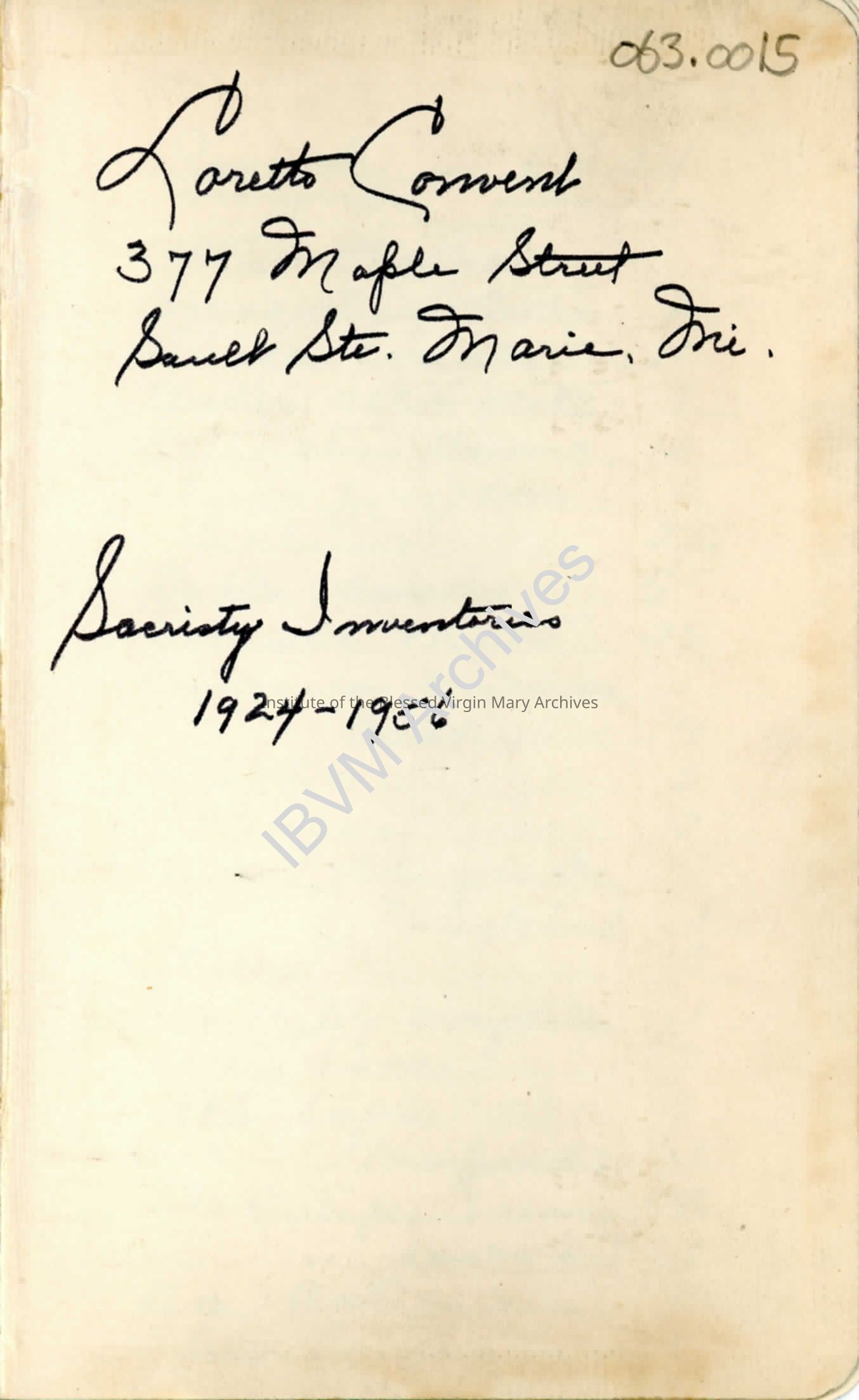 Loretto Convent Sacristy Inventories , 1924 - 1956: PDF, Watermarked