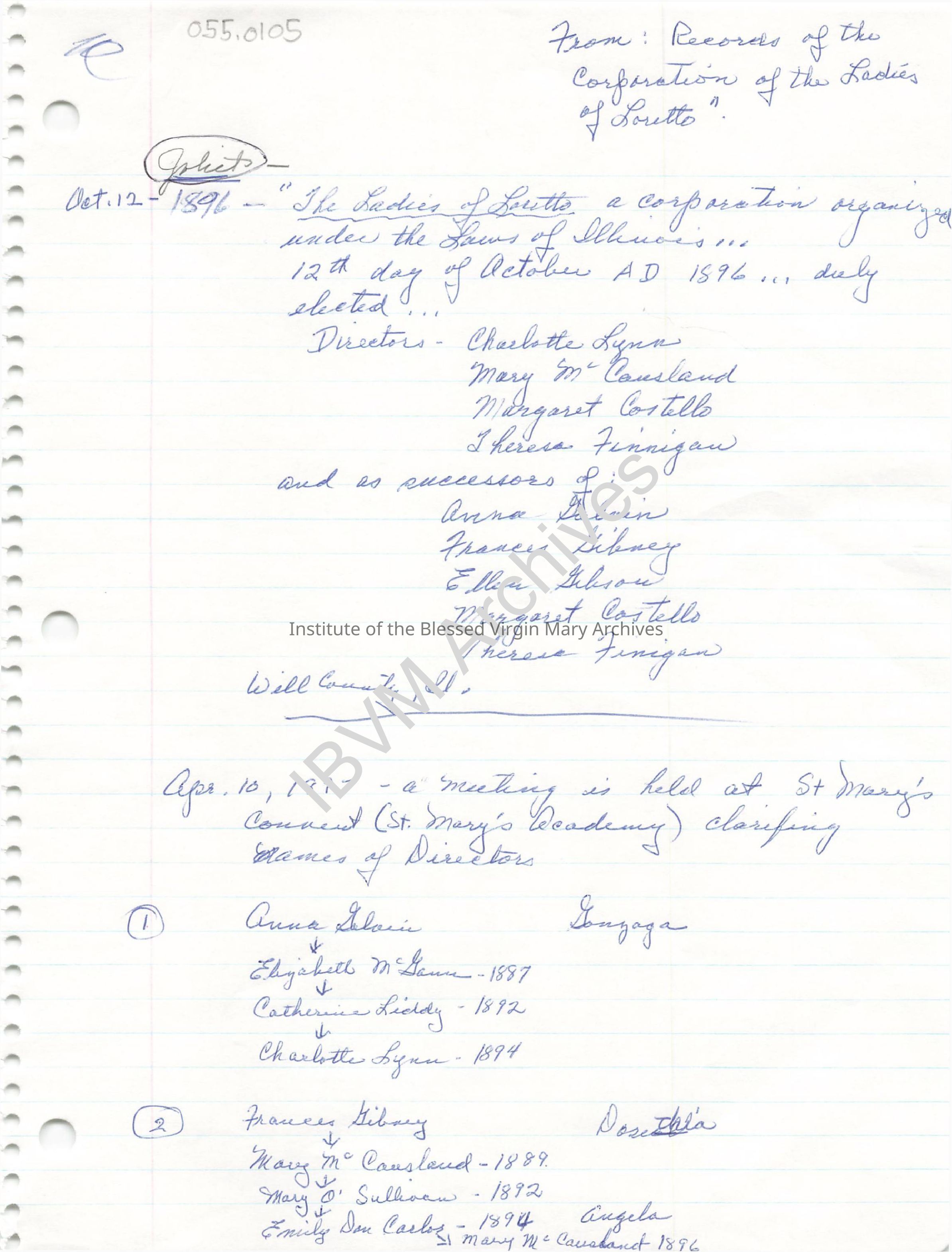 Records of the Incorporation of the Ladies of Loretto: PDF, Watermarked