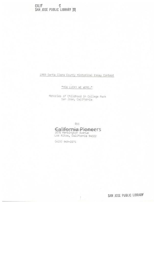 Pioneers Essay Contest Entries
