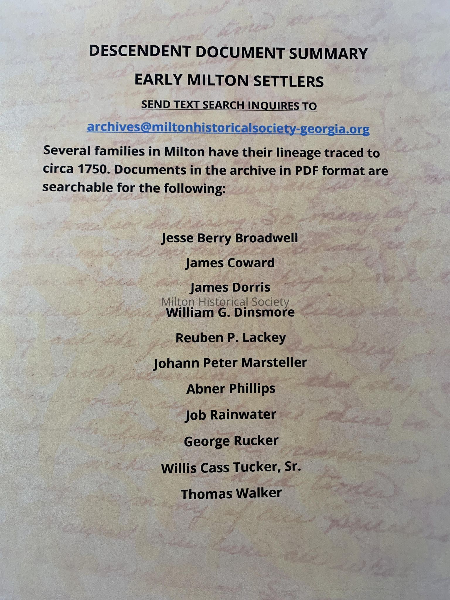 Early Milton Settlers Genealogy Archives