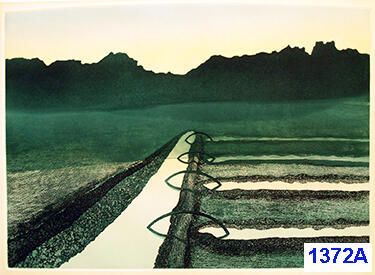 My Father's Farm: “My Father’s Farm” is named for the real thing, where we used siphon hoses for irrigation. Those bright, early mornings were only a farm boy’s memory of 1960. When I made this print in 1972, it was now in very different world to which I had come to live. The image was composed from a video photograph made in the first video art experiments, using 16 mm film of a sunrise over the Cascades and a drawing by the same title.