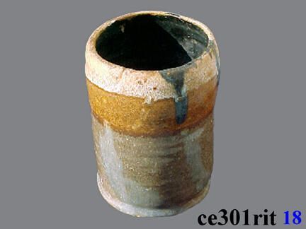 My first thrown pot.: Probably the oldest, signed object in the Ritchie Art Collection, this cylinder was Bill's "test" in the ceramic course taught by Professor John Fassbinder. It was Bill's first quarter at Central Washington State College (today CWU). It is marked on the bottom with the date 1960.