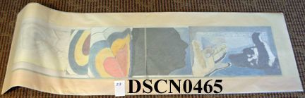 Study for SSCC Multimedia Center tissue paper: One of several studies Bill made for his proposal to execute a wall treatment for the Spokane Community College Multimedia Center. He chose themes selected from his career, including the later works inspired by his video art and computer graphics. He was selected for the commision because of his pioneering work with multimedia. The project was a joint effort by the college and the Washington State Arts Commission.