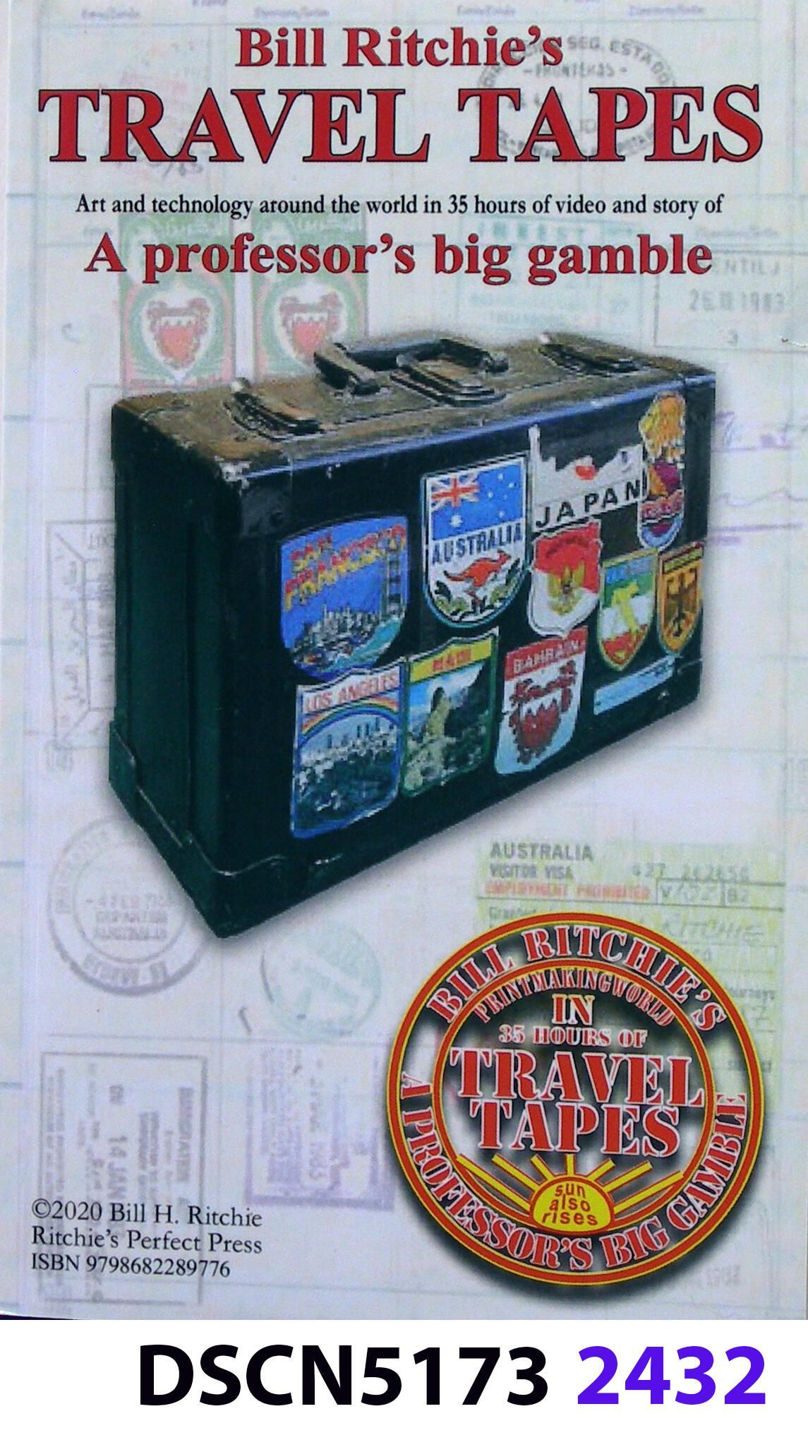 Travel Tapes: A professor's big gamble: This is the record of a professor’s travels around the world in the mid-1980’s. He went on a quest to document how artists were responding to technologies such as video and computer graphics. It is his account of a gamble he lost. He bet that the university he worked for would be impressed with what he brought back: A case full of videotaped interviews recorded in fifteen countries. He was sure these would bolster the school’s reputation as cutting edge, reflecting the booming technology industry of the Pacific Northwest and global trends in education.After eight months’ time and a personal investment of over $50,000, he returned, believing the experience would help develop a new version of his field – printmaking. “Print is the ancestor of all technology,” was his claim. With the evidence in his case, would not the art department embrace the new media? Would his experience reinforce his caveat of making printmaking the core of a new curriculum in multimedia arts?He admired Buckminster Fuller who, in a 1962 speech, described his vision of mobile, time-shifted, tele-commuted, on-demand education, he presaged distance learning: “The universities are going to be wonderful places. Scholars will stay there a long time - the rest of their lives - developing more knowledge about the whole experience of man … going around the world in an everyday routine of search and exploration. The world-experience pattern will be everywhere for all students and scholars all over the world. That is all part of the new pattern that is rushing upon us.”The author was a Junior in college when Fuller said those words in Carbondale, Illinois. Never in Bill Ritchie’s wildest dreams could he have imagined being one who would go around the world and live Fuller’s vision. Now, twenty years after Fuller’s speech, Bill was a tenured art professor at the University of Washington teaching printmaking. He also taught video art and computer graphics with a conviction that printmaking is electronic arts' ancestor. He knew that his students needed to be ready for the multimedia of the 21st Century and to think globally - like Fuller.In this book one reads the story about how Bill managed to go around-the-world on his fact-finding mission for the University of Washington. There must have been magic in the air of the 1960’s and 80's to cause him take the leap. He felt certain that his quest would pay off in the long run. He was only 39, tenured and had a sabbatical in hand. His family and friends were trusting and loyal; and many agreed with his vision of the future. What did he have to lose?Risking it all, Bill refinanced his family’s home mortgage, sold their car and his etching press, and closed out his art studio. He bought a state-of-the-art camcorder and, for eight months, he and his family (and a tutor for their young daughters) jetted around the globe and drove around Europe and the USA.Over the eight-months it took, he and his wife recorded 35 hours of interviews in fifteen countries. Those vintage videotapes are packed in a scarred, black suitcase. The case itself is plastered with stickers showing where they were made. These hint at the sights and sounds on the videotapes inside and that are still playable today. In this book, every minute of these tapes is described and illustrated with screenshots.Bill lost his gamble when he returned from his travels. The university had other plans. However, as Fuller predicted, search and exploration makes professors today who can teach globally. As Bill has shown in his own work, professors can self-publish educational books and eBooks on-demand and they can link their text with Internet videos and references - such as the QR code inside this book linked to a 23-minute YouTube family tape.This book is a report of what is on the videotapes, but it is also a testimony that Bill won in the long term. Was it worth it? Is there more to the story? Read this book and find out. Available on amazon.com.