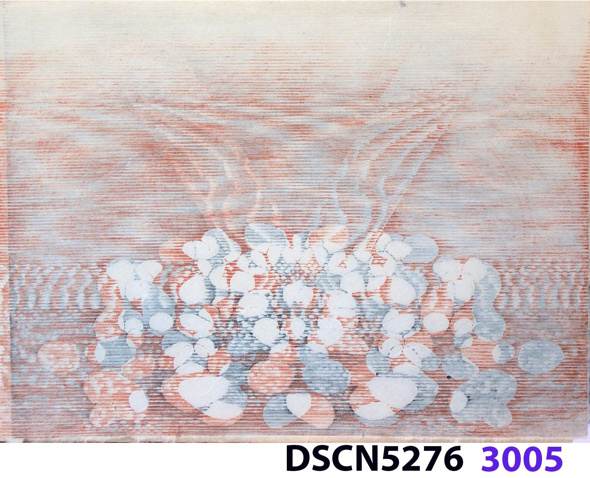 Stone Set: As a historical note, artist Bill Ritchie worked briefly at the Munch Museum studying the wood blocks that Edvard Munch cut and printed. Some of his woodcuts, notably "Badende Mann," (Bathing Man) he printed not as replicas or multiples all alike, but with different colors. These are termed monoprints, which means there are blocks which and be used to make almost identical impressions, but for artistic purposes (i.e., enjoyment of the creative artist) but the artist chose instead to make variations. In this print, Stone Set, Bill used an etched zinc plate from the Stone Set series and an under-image to a carved woodblock. Most, if not all, of the etched plates were printed in black, but the woodblock, being that it is printed with water-based colors in the Japanese manner (sosaku hanga) invites spontaneous color changes. The printer only has to dip the brush into a different color on the palette to produce a change. In other, mostly oil-based printing mediums, color changes are not that easy. Munch, for example, had to clean his inking slab and roller each time he wanted to try a different color. It must be mentioned, also, that Bill carved the lines in wood based on his video art. Television in those days was analog technology, with one or three electron beams scanning side-to-side of the picture from top to bottom and back again. The "picture" in Bill's video for this woodcut was not of the the real world, but the lines were instead the result of his stopping a videotape on a reel-to-reel videotape player and freezing the scanning at that stop-point. He photographed the TV screen, printed the negatiive, an traced it line-by line onto the woodcut and started carving. Another element to be mentioned is that the woodcut was printed on thin Asian paper (which works best in Japanese woodcut-style printing), let dry, then laminated to the etching in a second printing. The method is called Chine-colle, with water-based paste used to glue the sheets togehter. On close examination, one can tell the black oil-based etching ink is printed over the color, water-based ink.