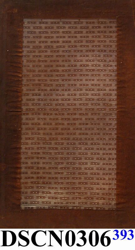 Katagami stencil: Katagami stencils are hand cut from paper that was treated with persimmon juice and sometimes lacquer to make it water resistant to hold up to repeated uses of dye and other pastes. These stencils used to either resist dye or direct dye textiles, paper and other materials and commonly used for making obi or kimono printed fabrics for centuries. This technique is the forerunner of silkscreen. Silk threads hold the floating pieces of paper in place, and as time went on, more threads were added until a woven screen resulted and the silkscreen method resulted.