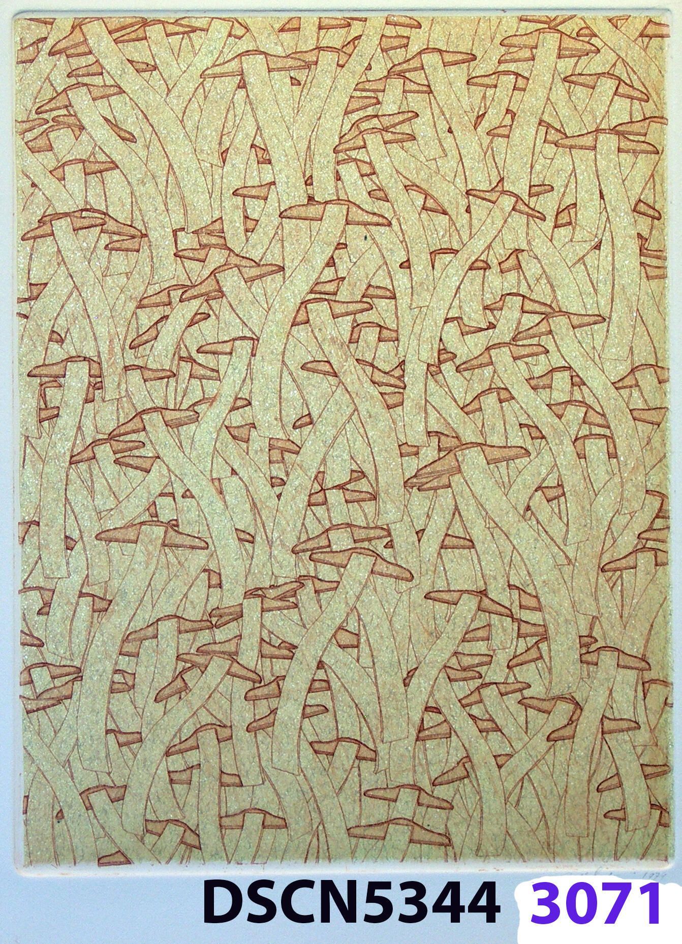 Wave Square School – variation: I was at a fish hatchery, and, looking in the water it was all dark. I thought, there are no fish!" I blinked, and all of a sudden I could see thousands of fishes. It was a school of fishes. Later, back in my studio I imagined thousands of wave squares in such a school. It inspired me to think of a moving image. For the spaceship crash series I was working on, in my imagination the camera zoomed in and resolved to show a school of wave squares, swimming like a school of fishes.